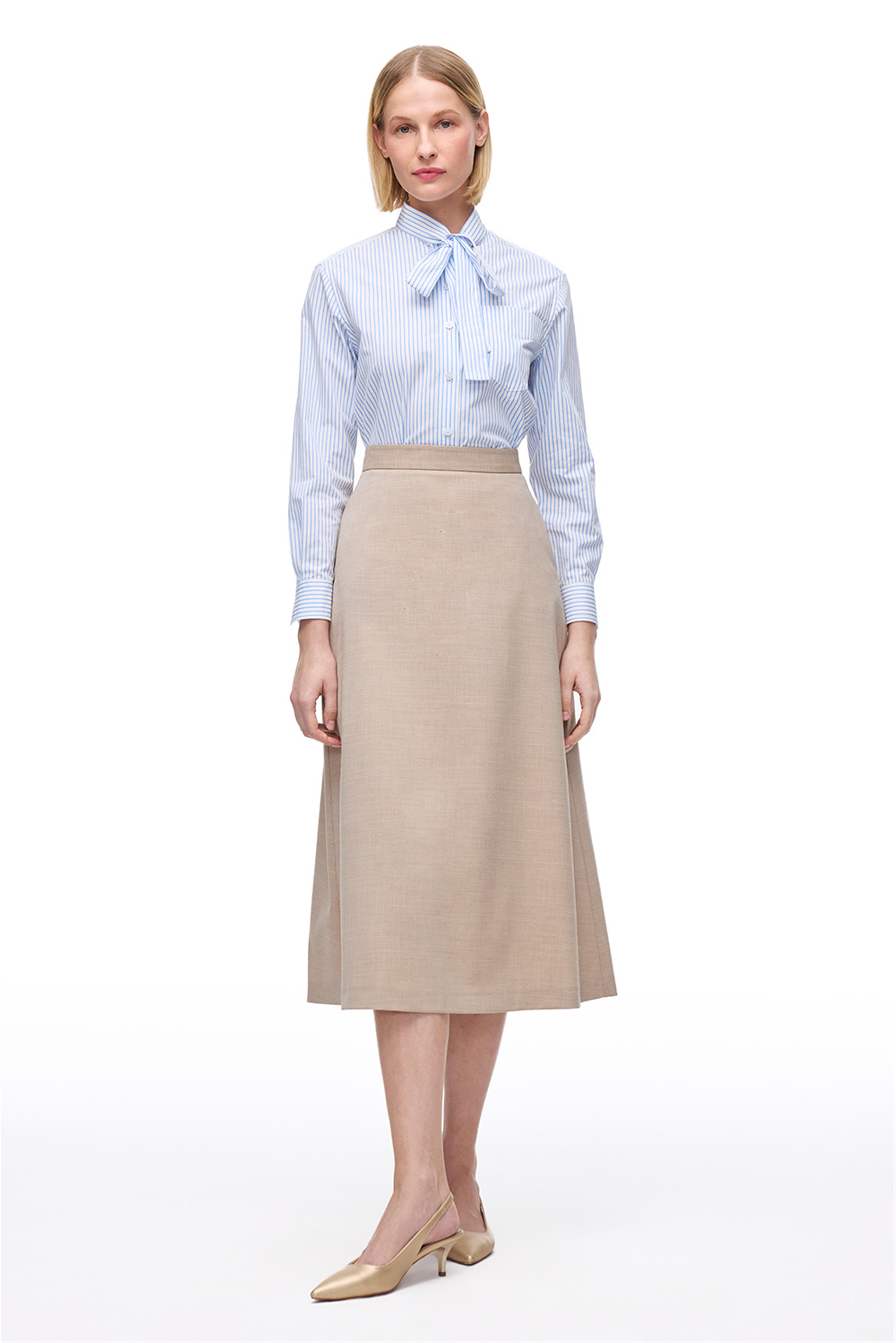 Açık Devetüyü Yüksek Bel Midi Etek