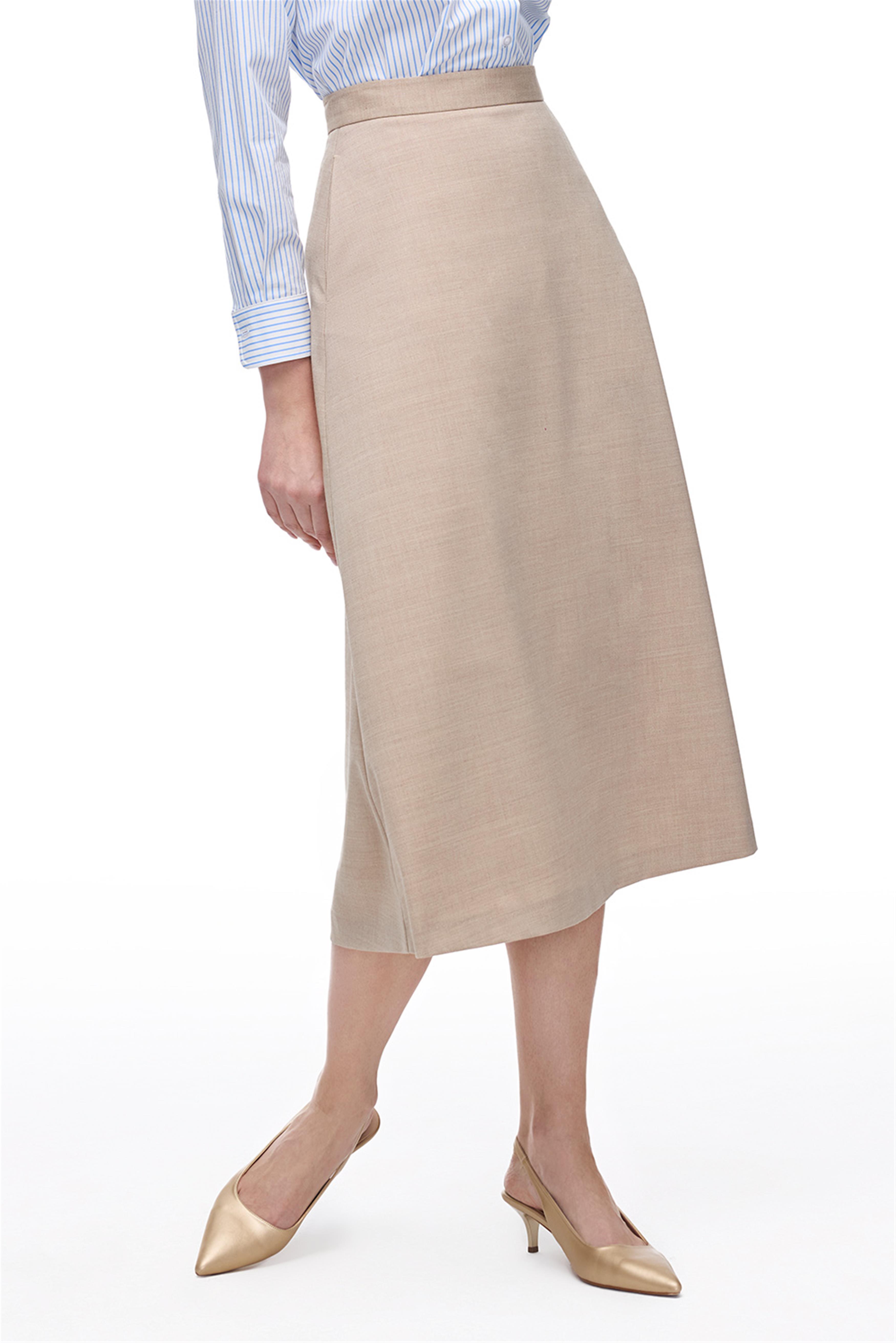 Açık Devetüyü Yüksek Bel Midi Etek