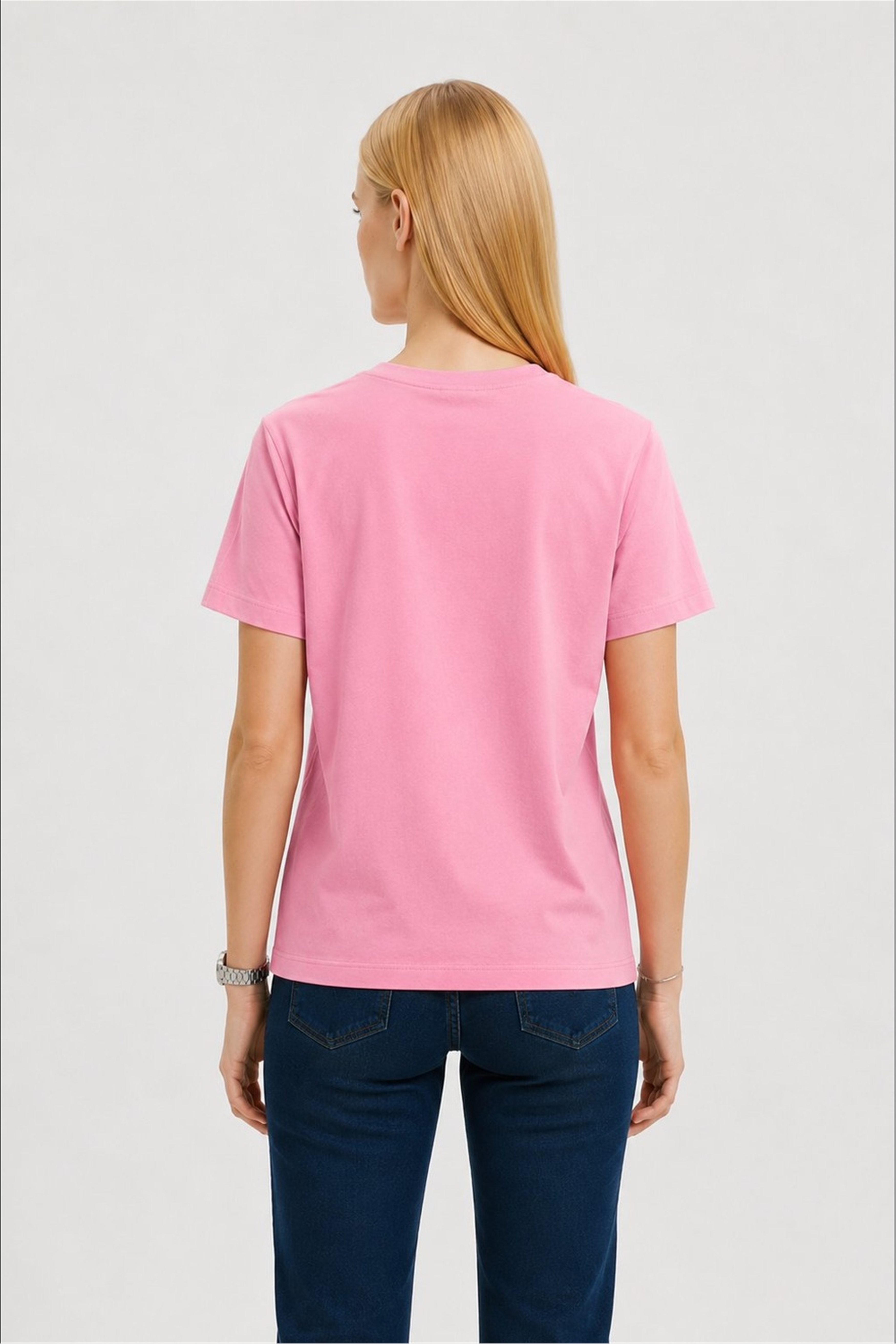 Açık Pembe Çiçek Nakışlı Tişört