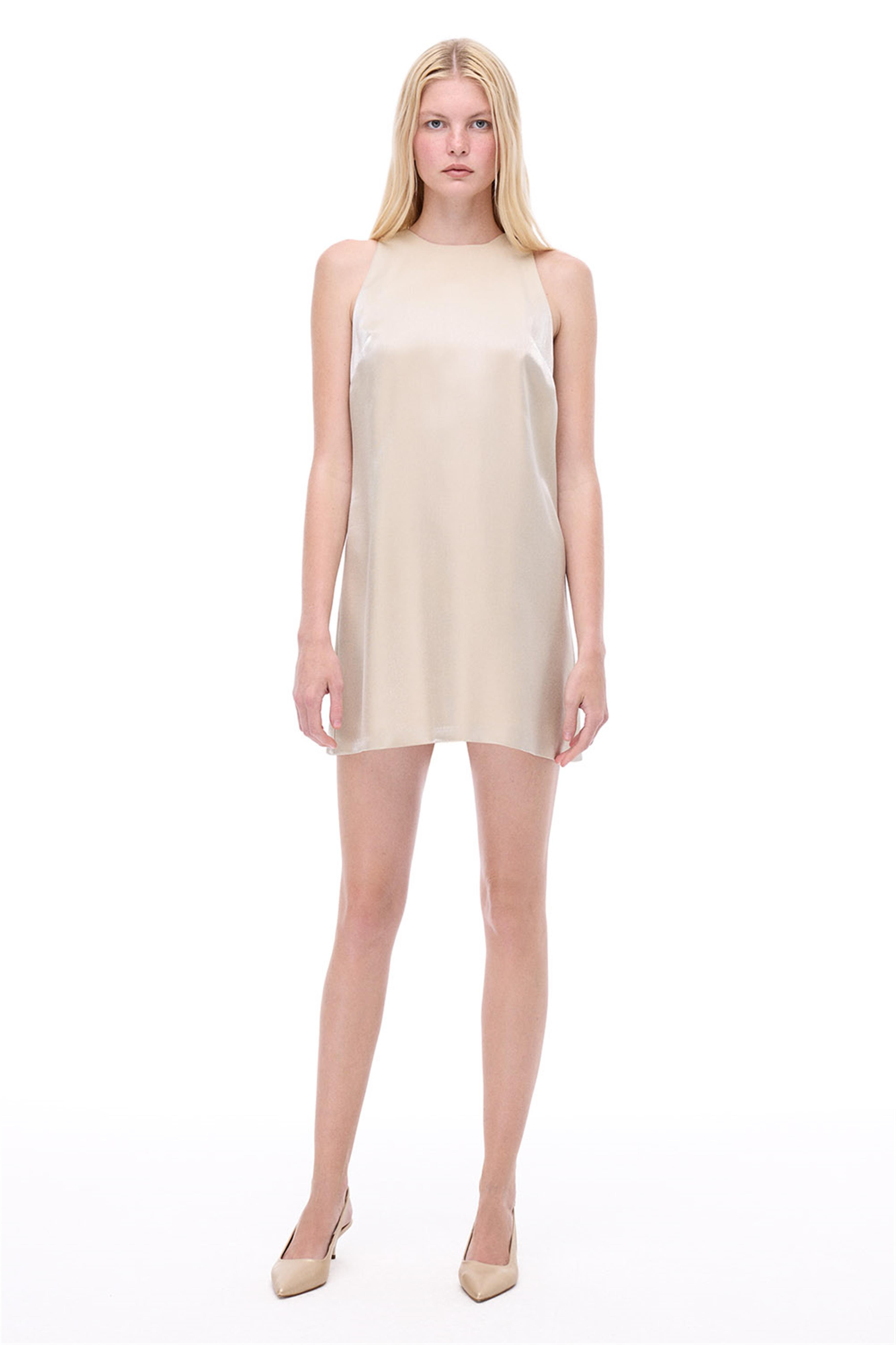 Adityas Regular Fit Kısa Boy Sıfır Kol Bisiklet Yaka Bej Renk Elbise