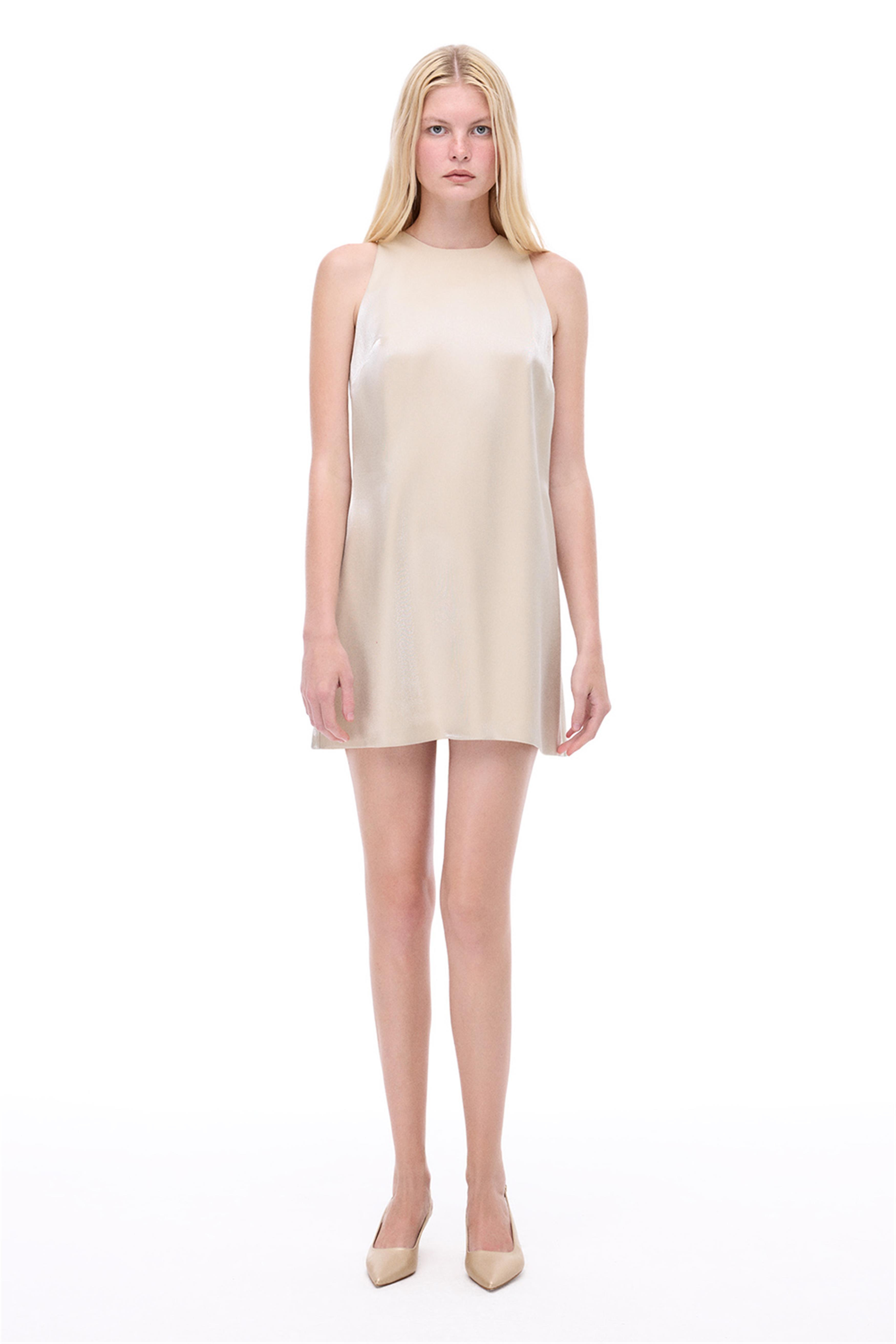 Adityas Regular Fit Kısa Boy Sıfır Kol Bisiklet Yaka Bej Renk Elbise