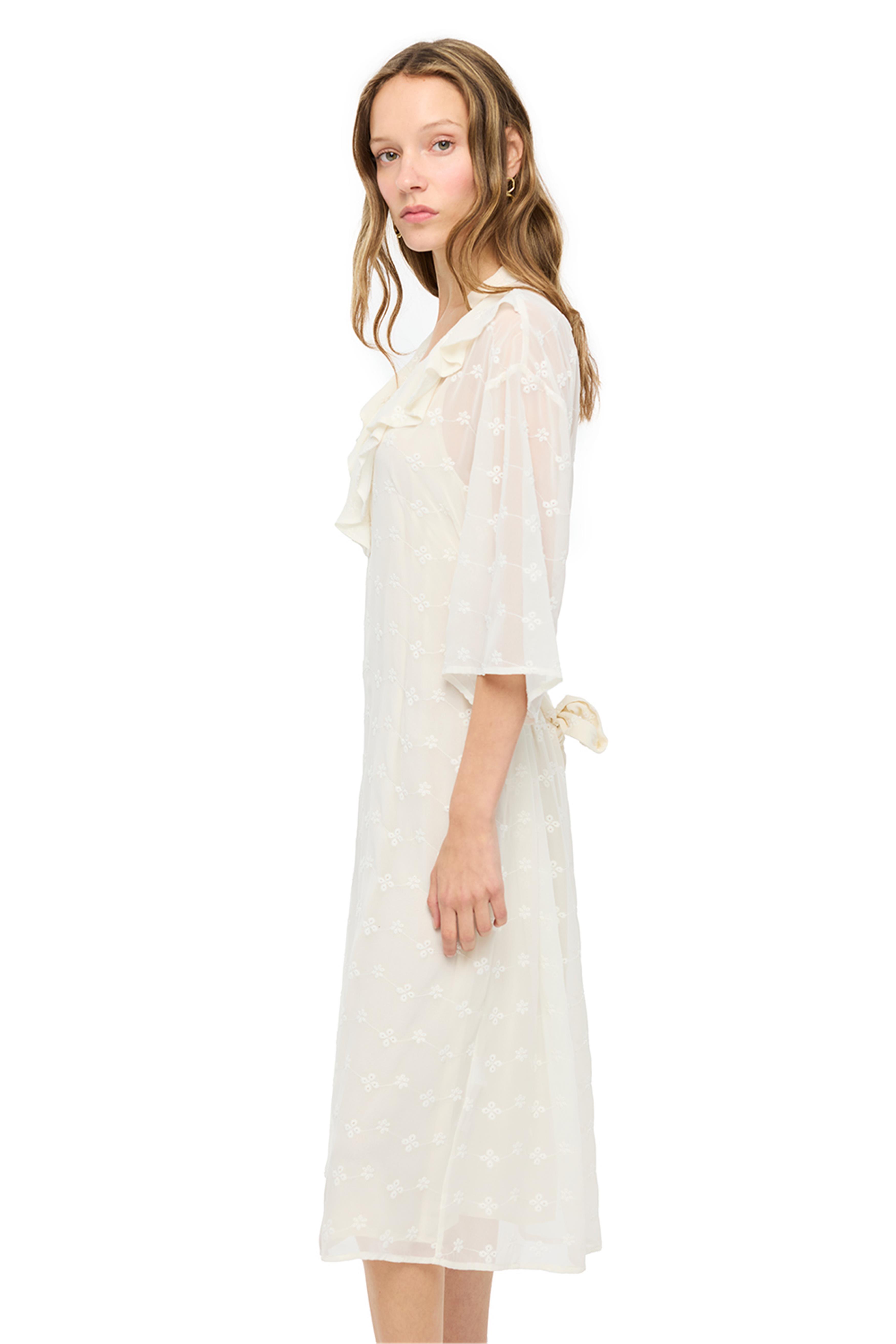 Akilas Regular Fit Düşük Kollu V-Yaka Ekru Renk Elbise