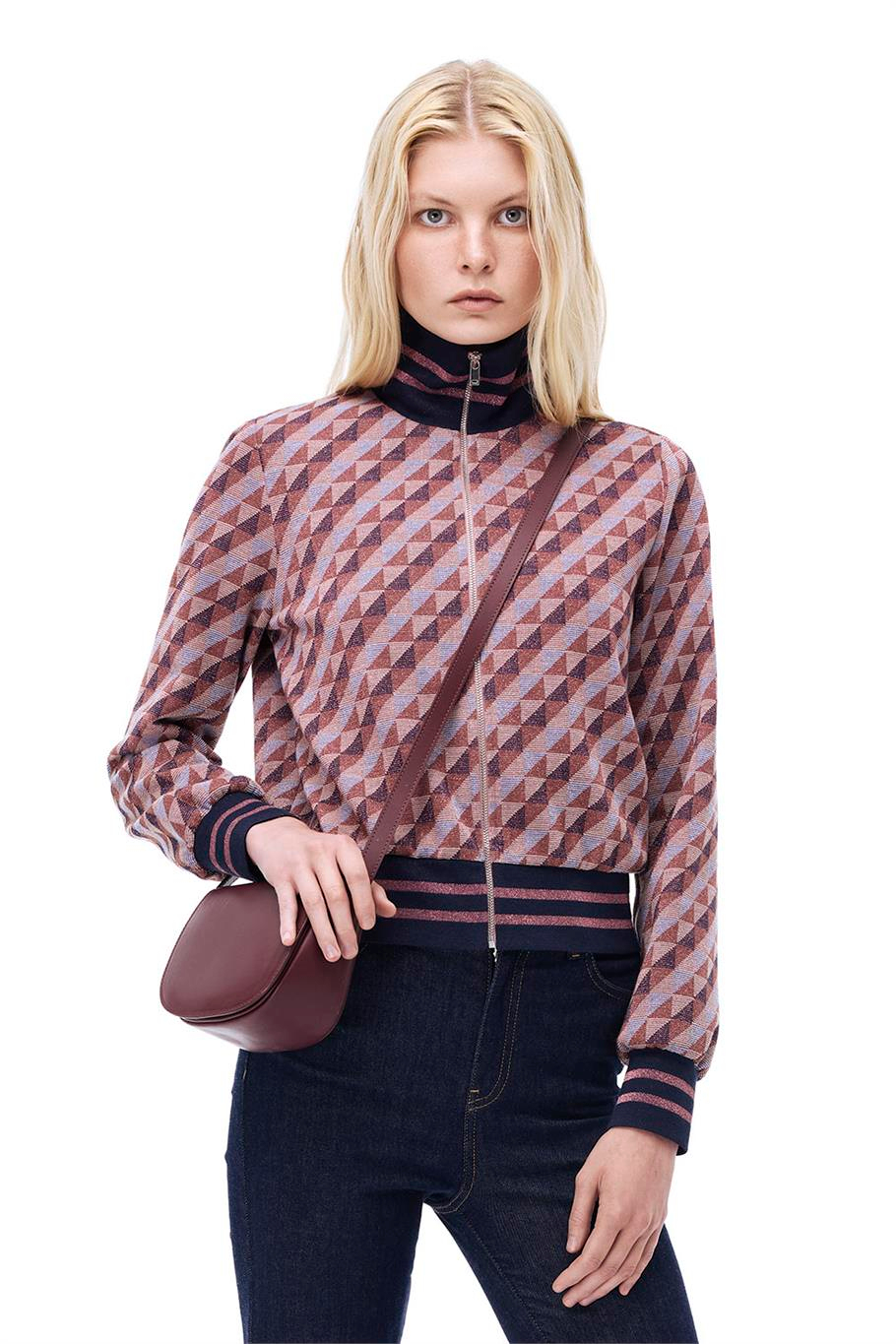 Alcors Slim Fit Geometrik Desen Standart Boy Takma Kol Yarım Dik Yaka Bordo Mont