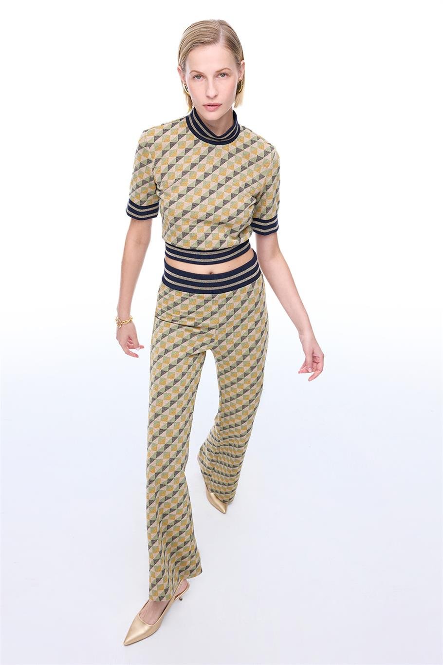 Alcors Slim Fit Geometrik Desen Uzun Boy Yesıl Pantolon