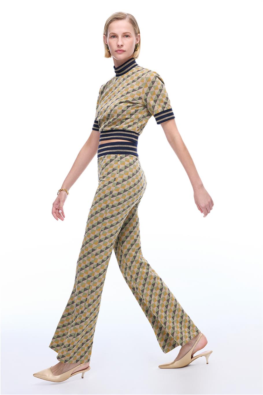 Alcors Slim Fit Geometrik Desen Uzun Boy Yesıl Pantolon