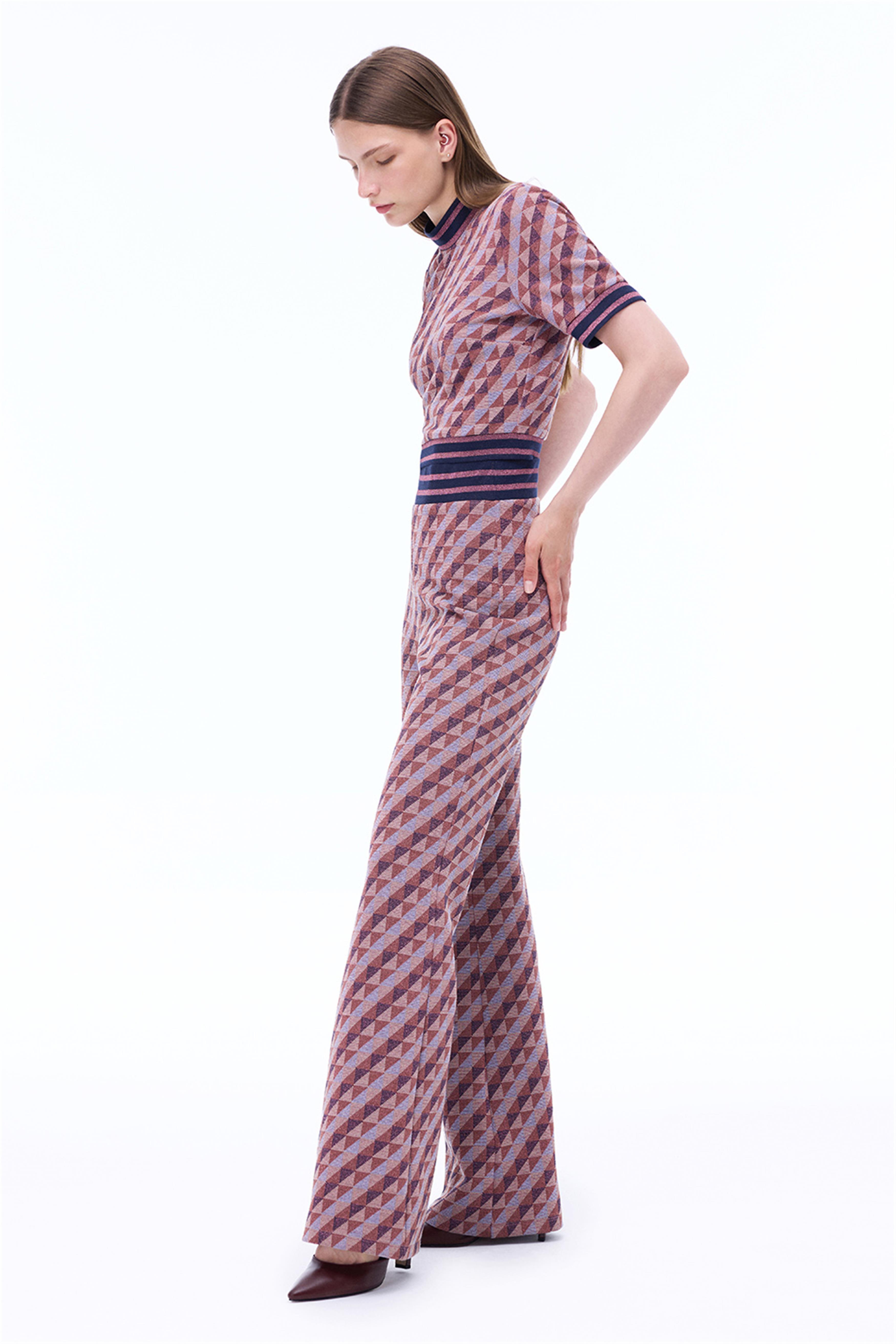 Alcors Slim Fit Geometrik Desen Uzun Boy Bordo Pantolon