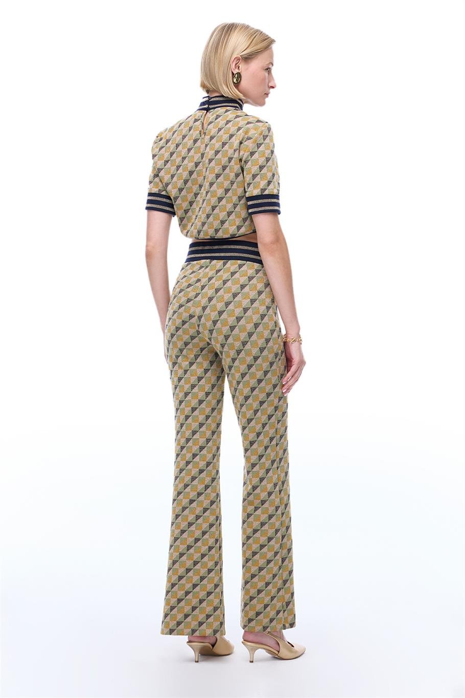 Alcors Slim Fit Geometrik Desen Uzun Boy Yesıl Pantolon