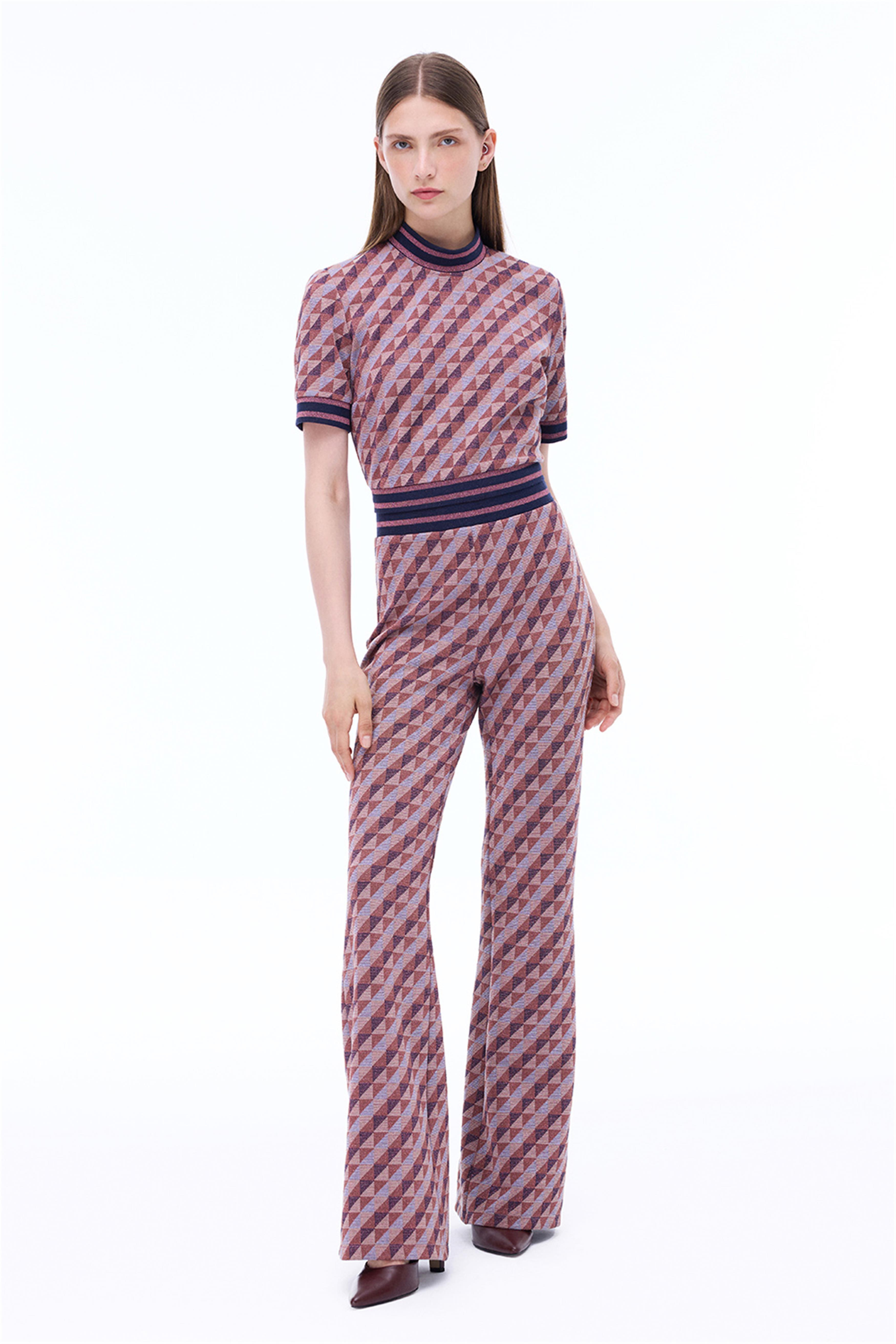 Alcors Slim Fit Geometrik Desen Uzun Boy Bordo Pantolon