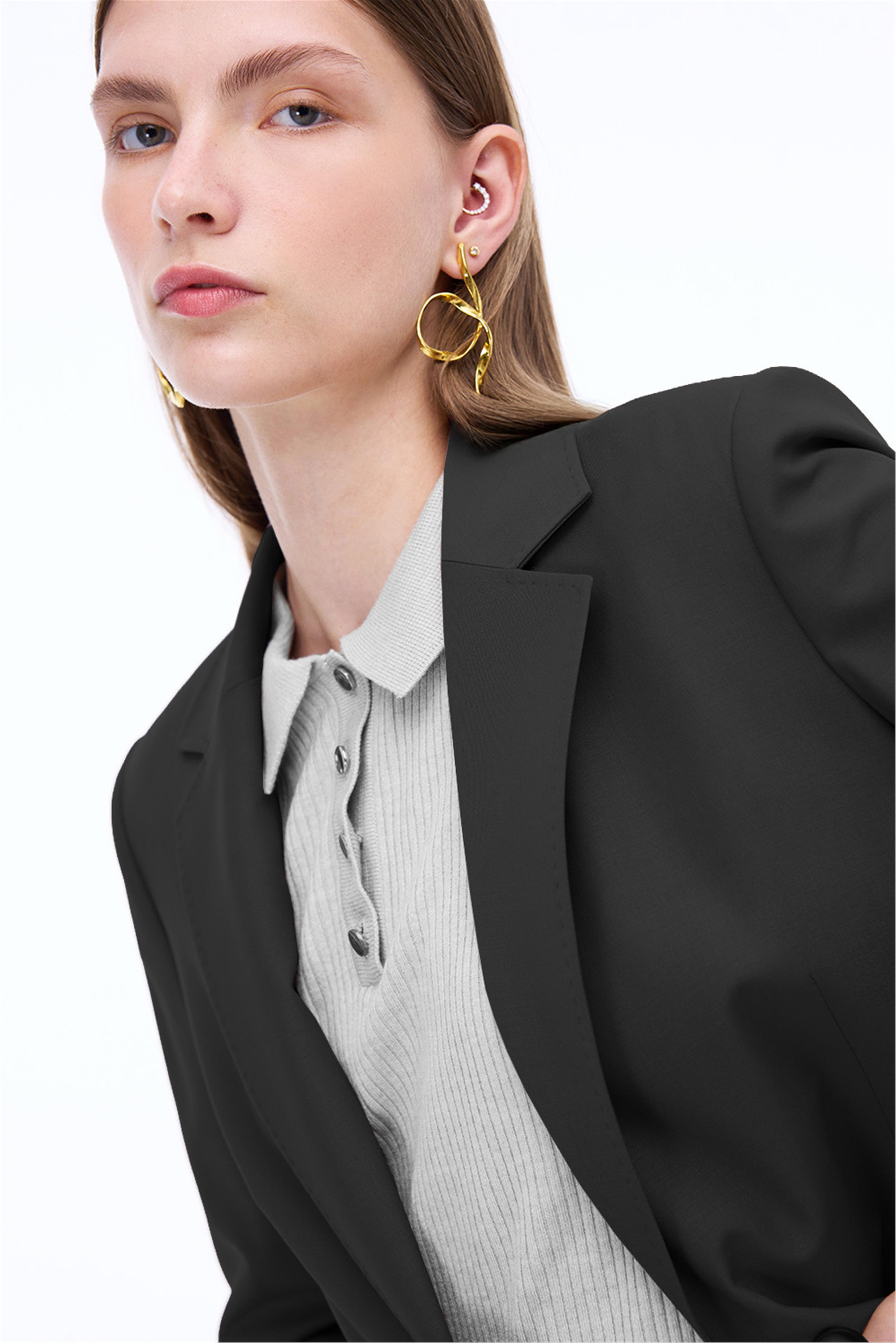 Alfios Regular Fit Standart Boy Takma Kol Ceket Yaka Siyah Ceket