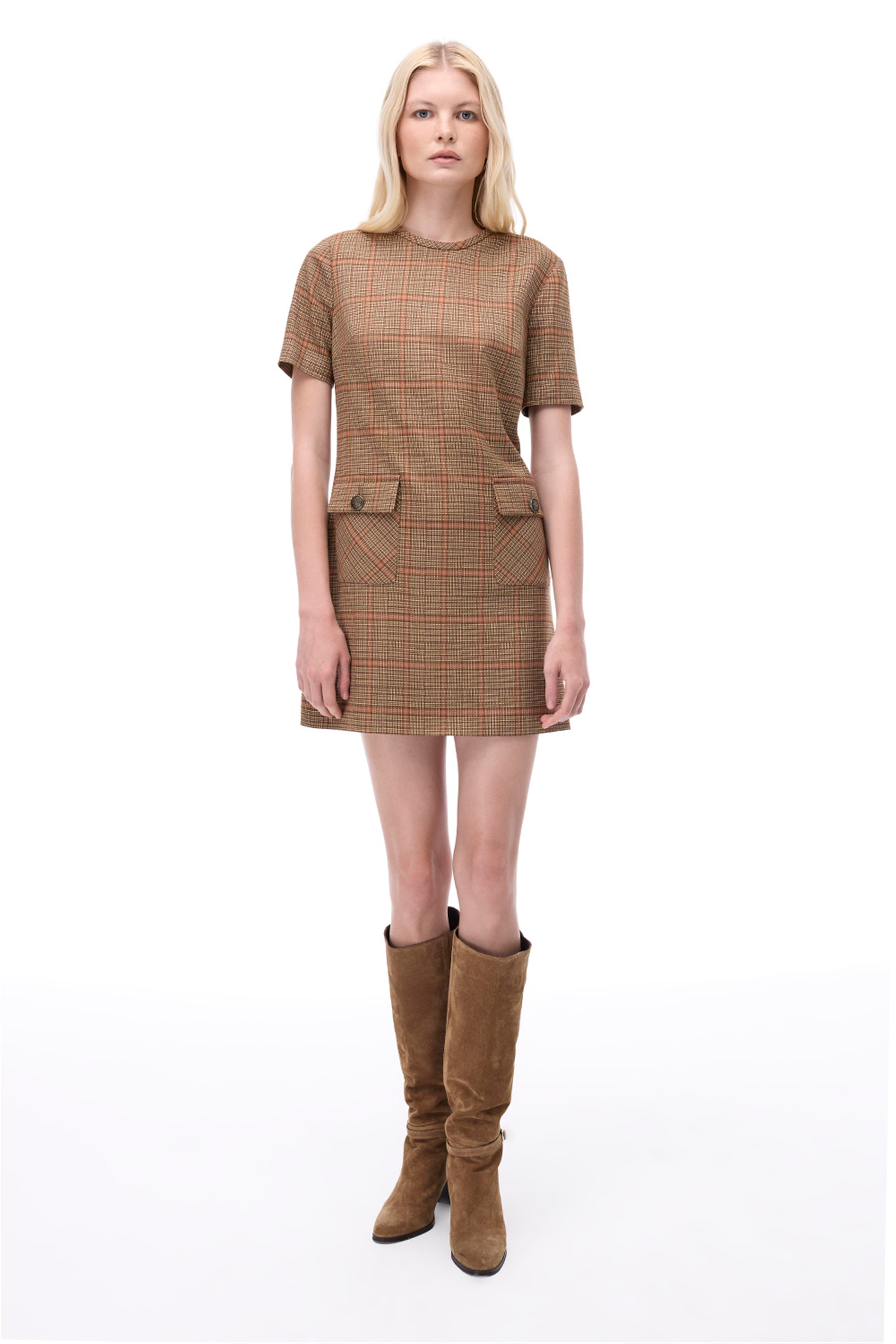 Alyones Rahat Kalıp Ekose Sıfır Kol Yuvarlak Yaka Çok Renkli Elbise