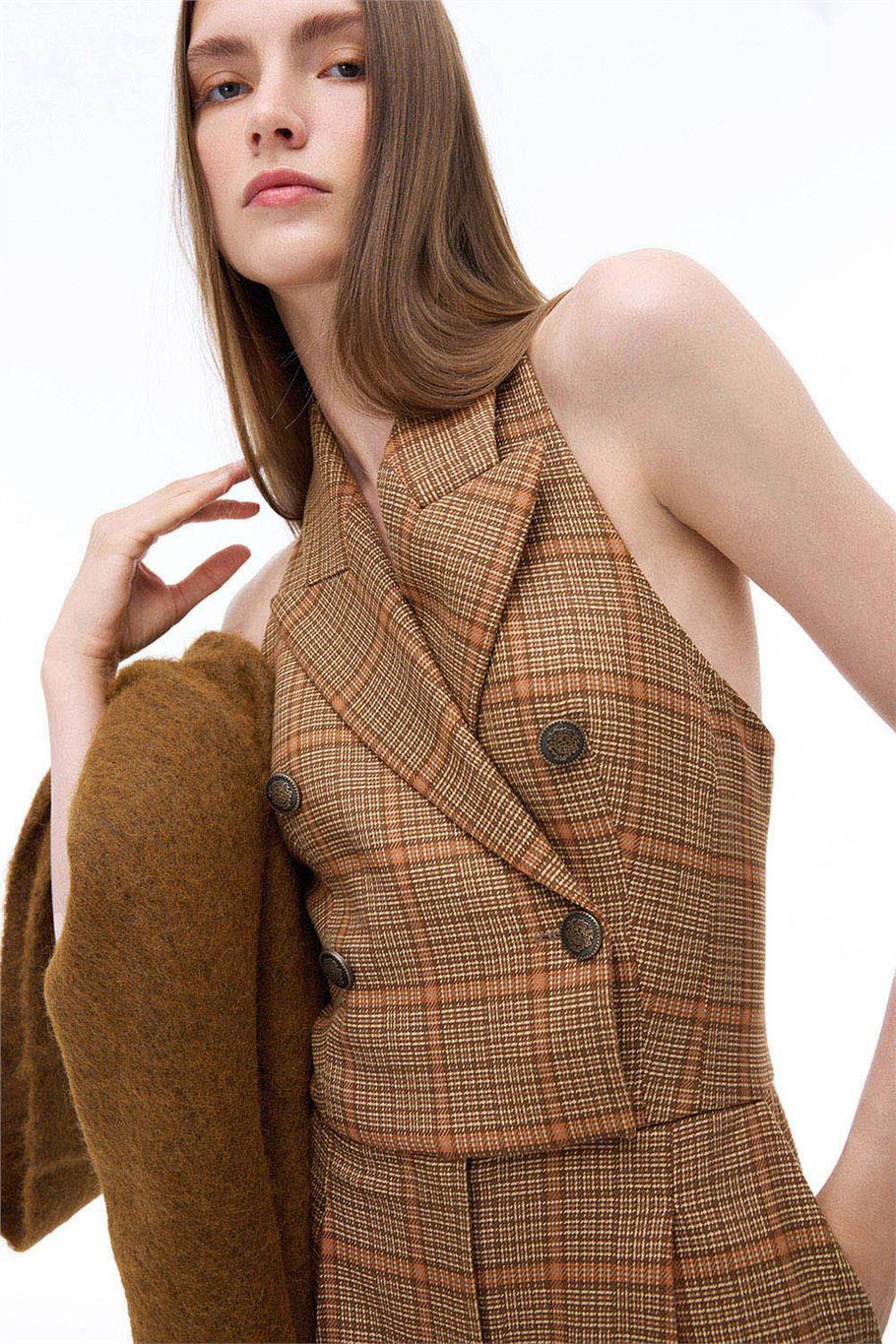 Alyones Regular Fit Ekose Ceket Yaka Çok Renkli Tulum