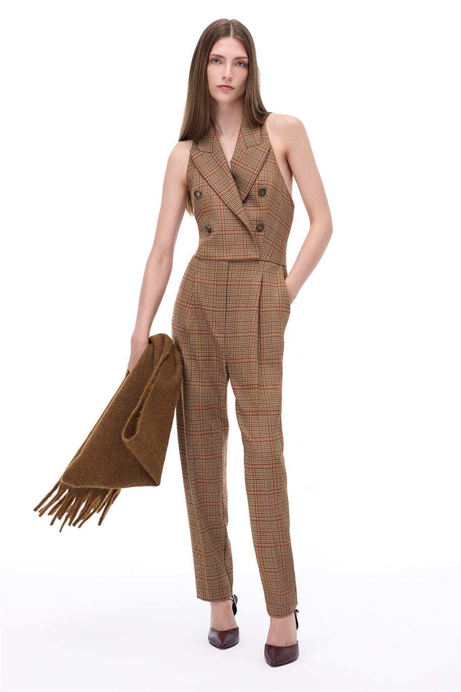 Alyones Regular Fit Ekose Ceket Yaka Çok Renkli Tulum