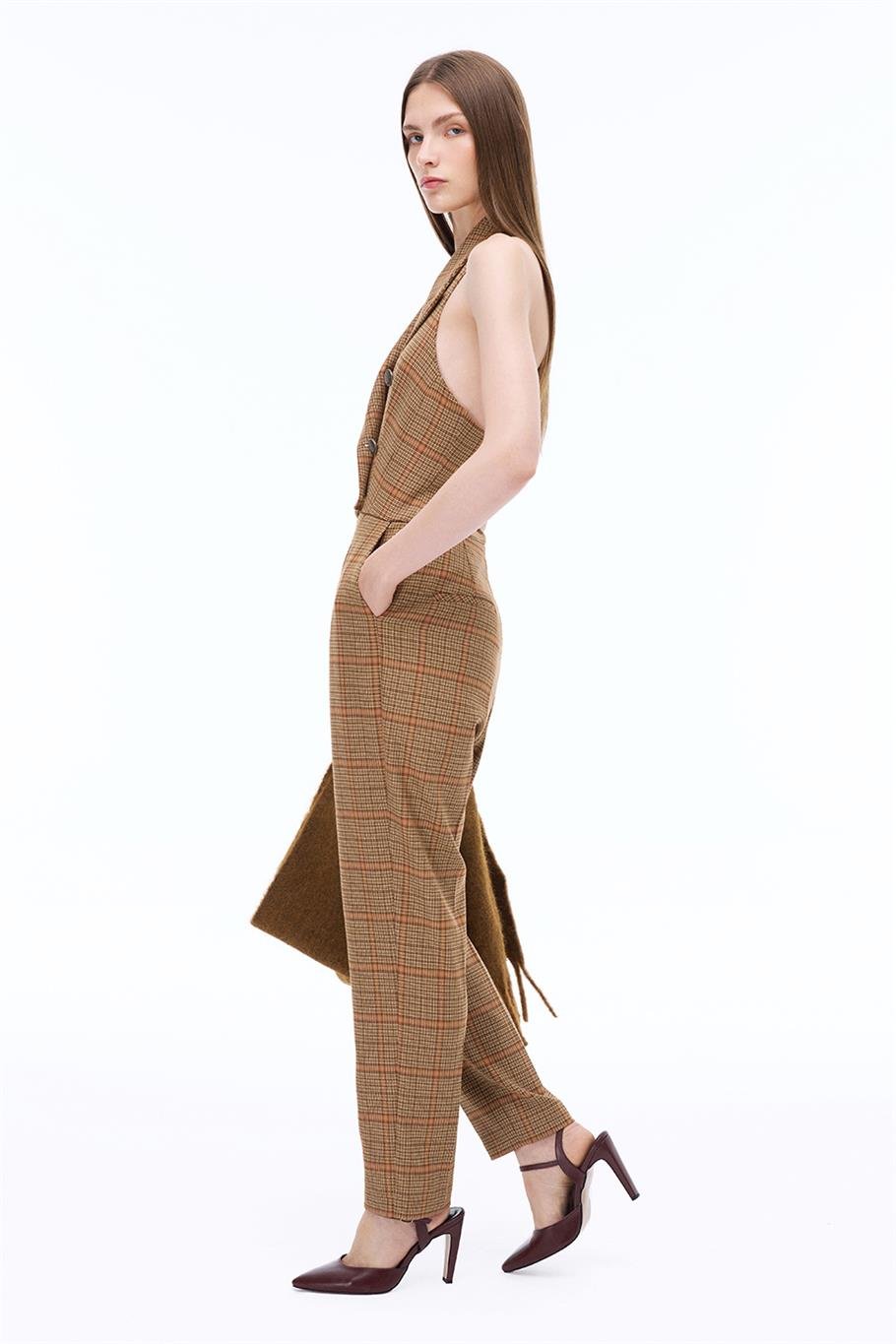 Alyones Regular Fit Ekose Ceket Yaka Çok Renkli Tulum