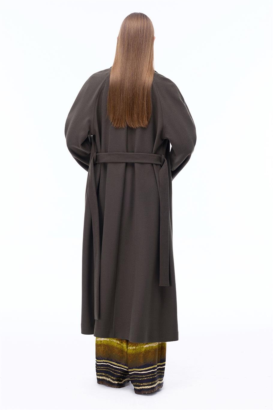 Anabels Rahat Kalıp Diz Altı Reglan Kol Ceket Yaka Hakı Kaban