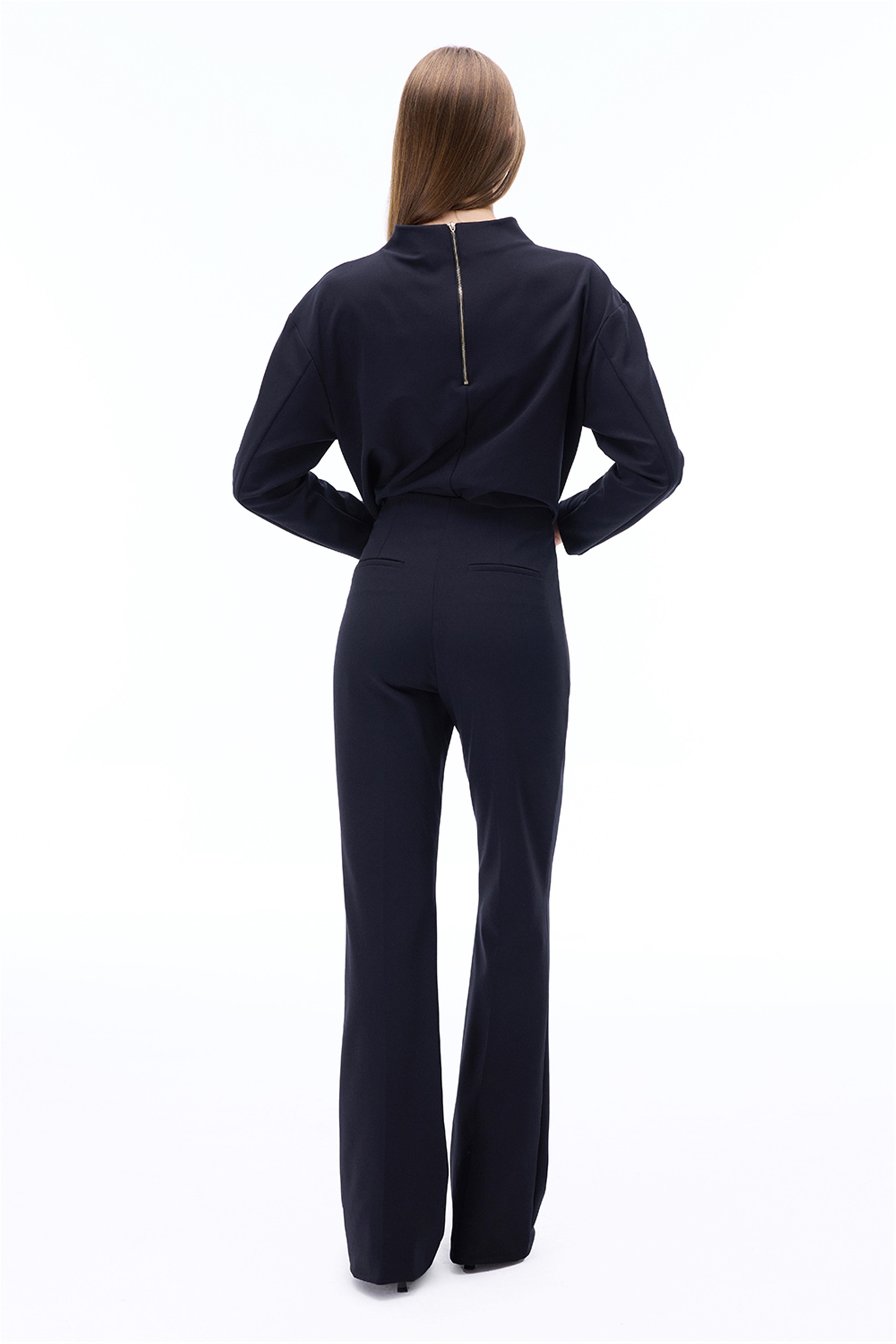 Animas Slim Fit Uzun Boy Geniş Paça Siyah Renk Kadın Pantolon