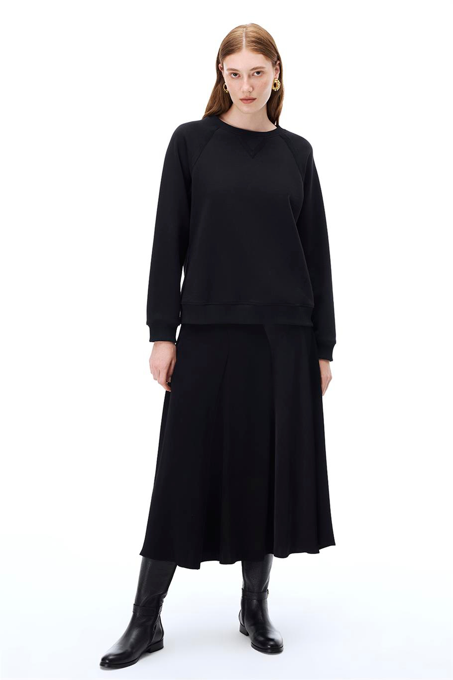 Antors Regular Fit Standart Boy Reglan Kol V-Yaka Siyah Ust