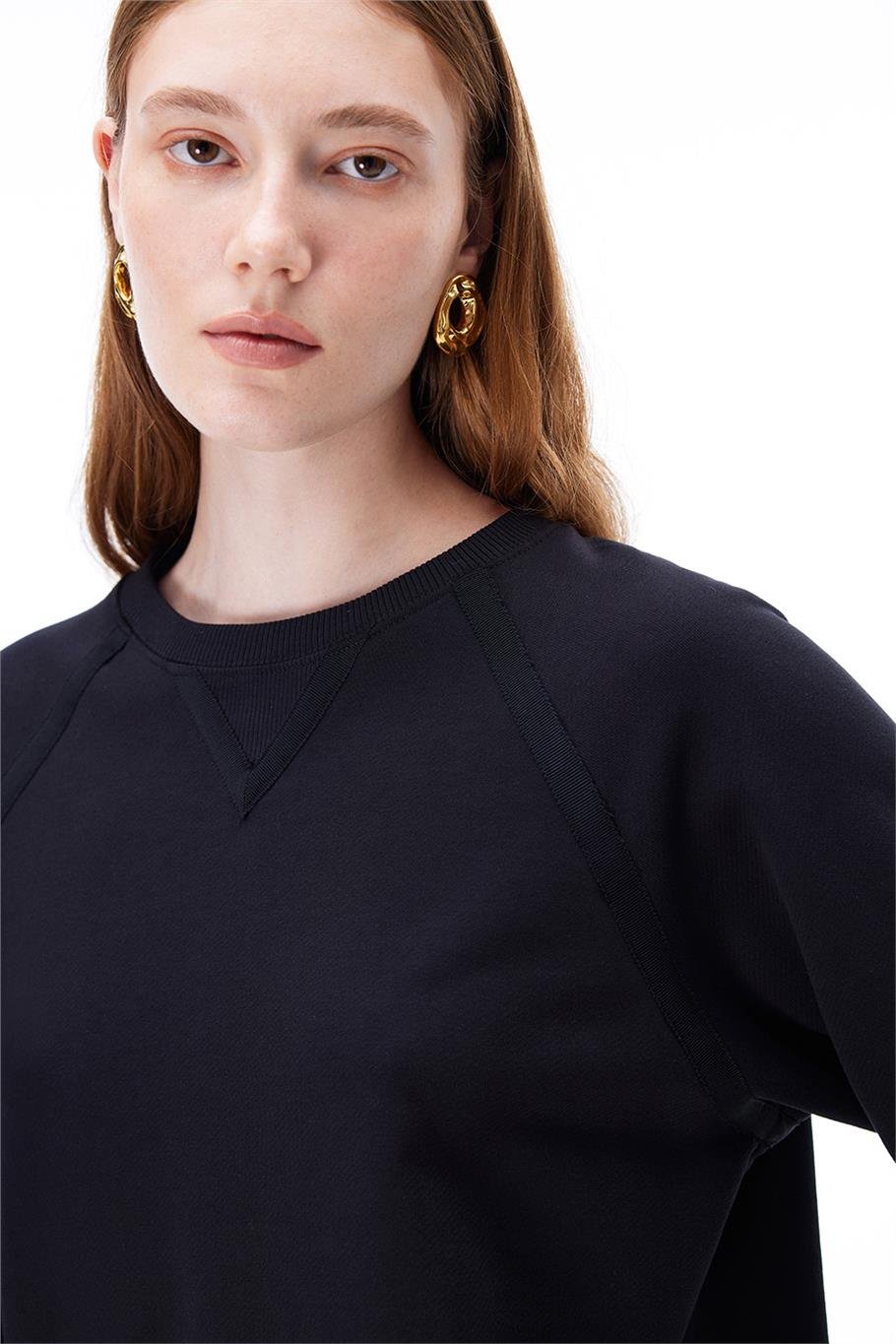 Antors Regular Fit Standart Boy Reglan Kol V-Yaka Siyah Ust