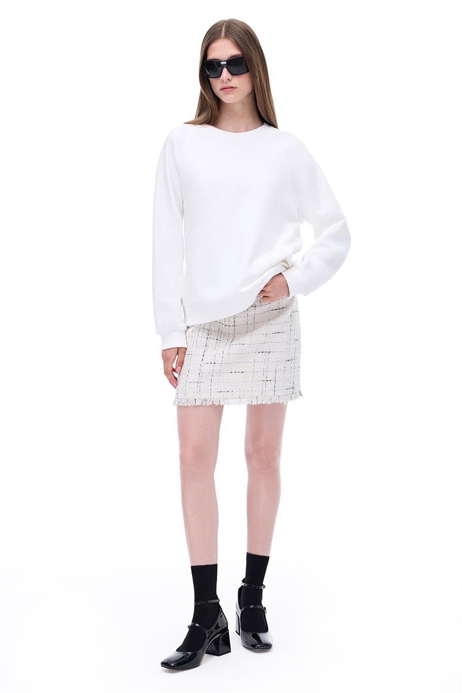 Antors Regular Fit Standart Boy Reglan Kol V-Yaka Ekru Ust