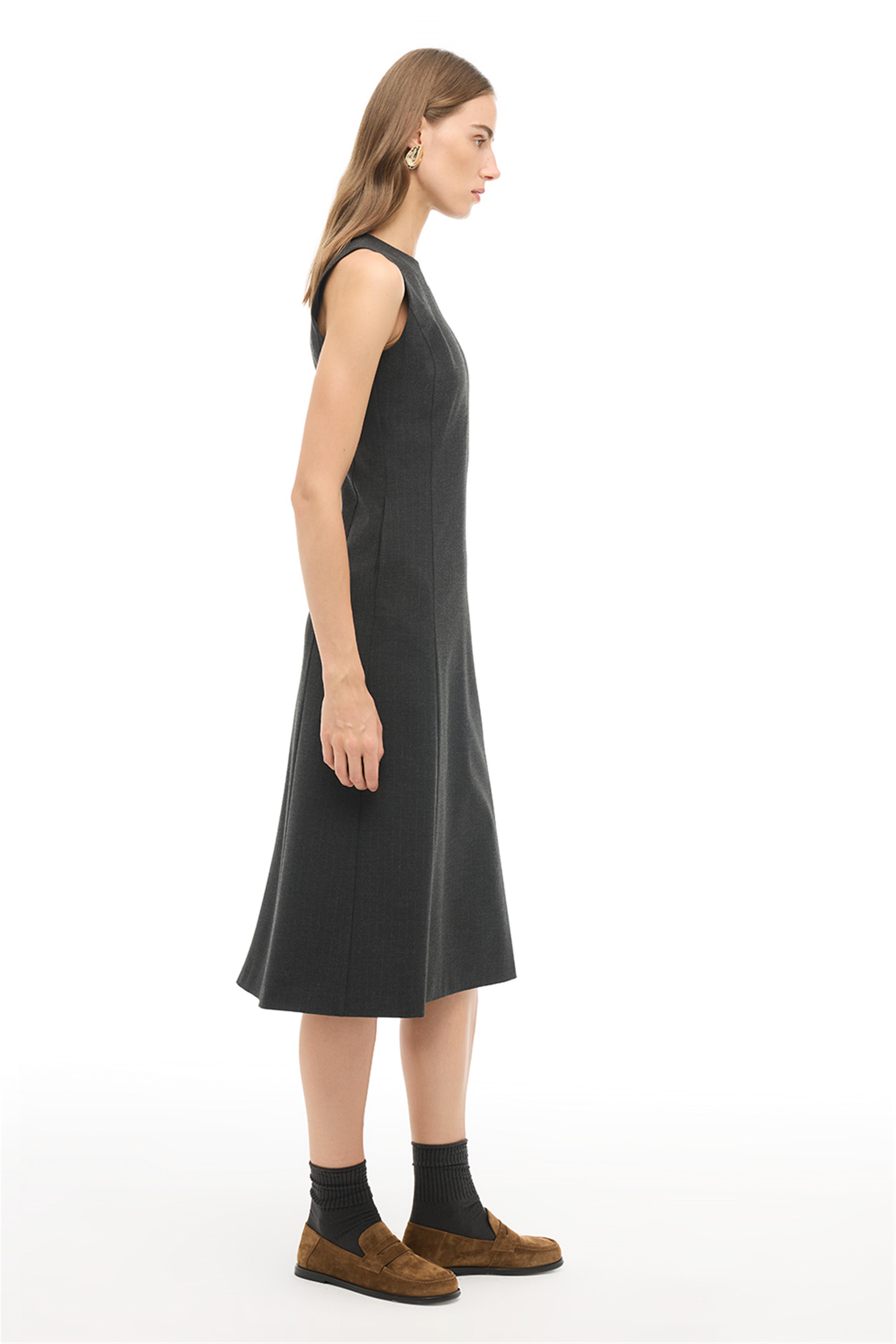 Antrasit Çizgili Midi Elbise