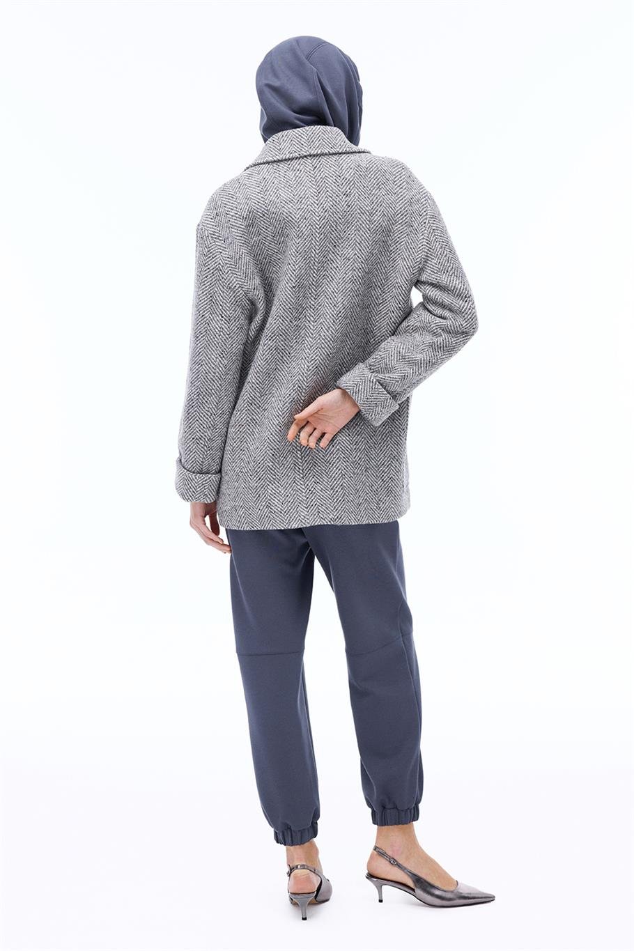 Ardens Regular Fit Kısa Boy Takma Kol Erkek Yaka Gri ekru Kaban