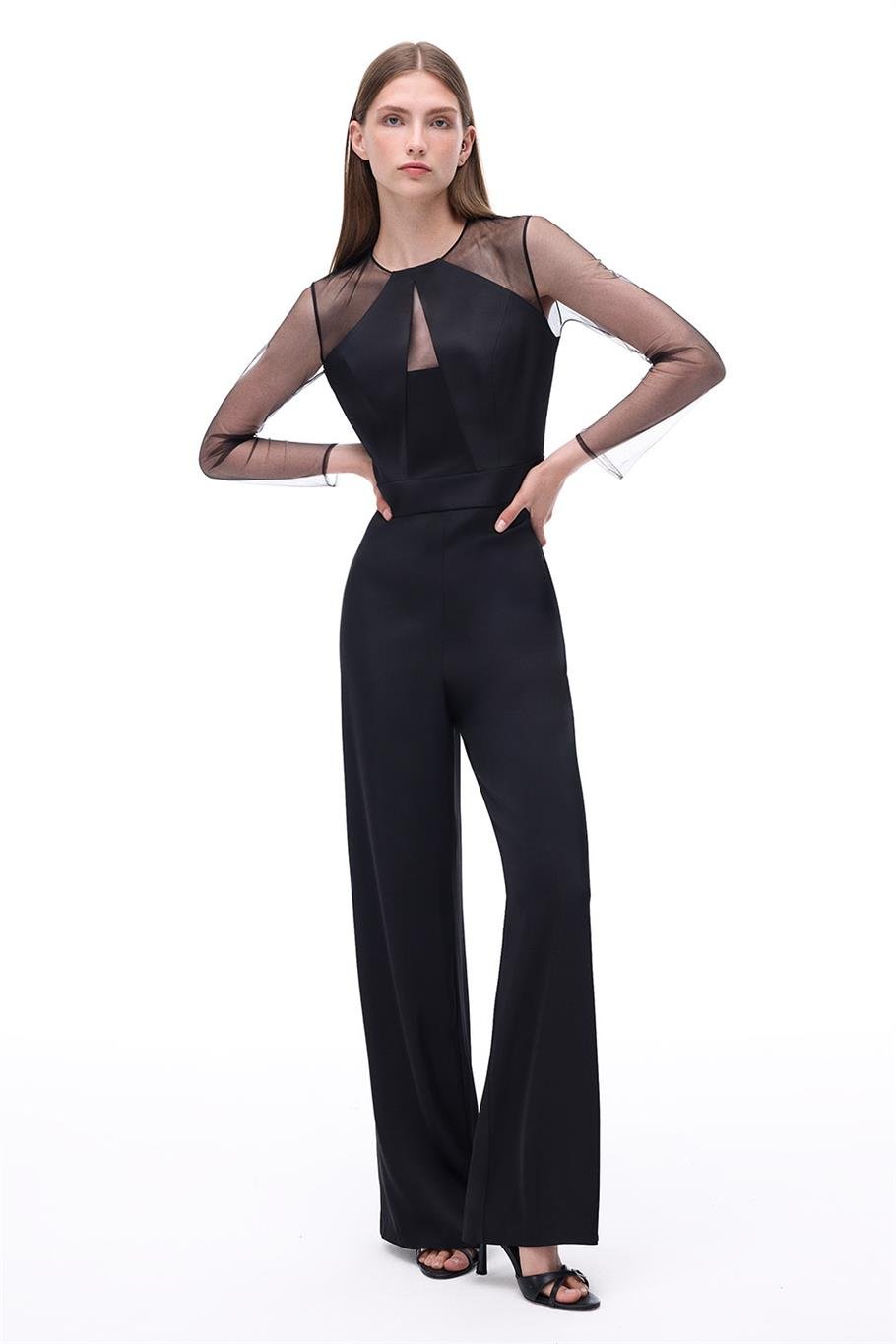 Arians Regular Fit Standart Boy Takma Kol Bisiklet Yaka Siyah Tulum