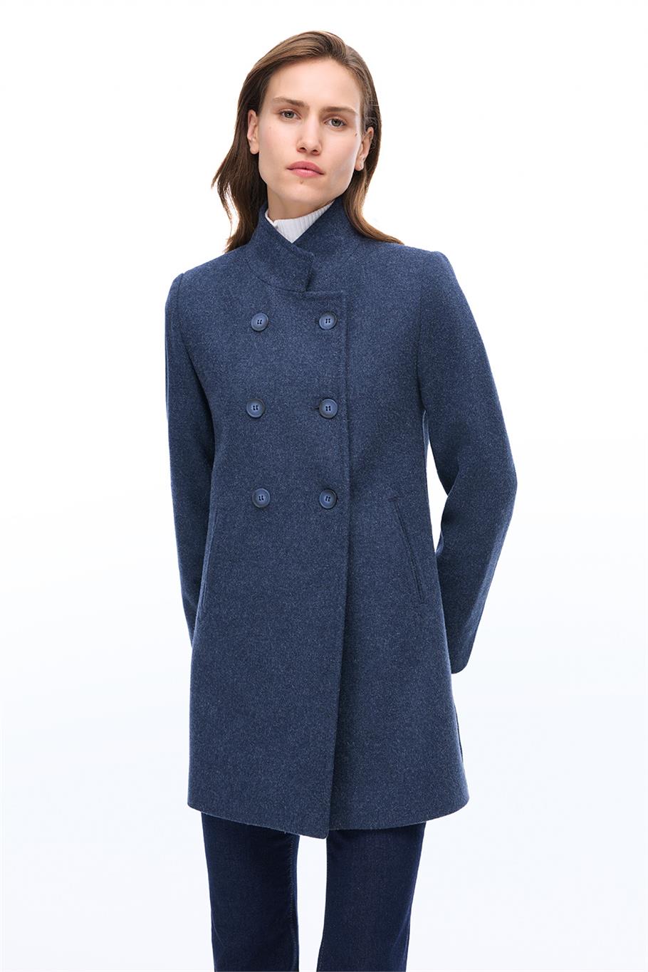 Arlines Diz Üstü Takma Kol Hakim Yaka Lacıvert Renk Kadın Kaban