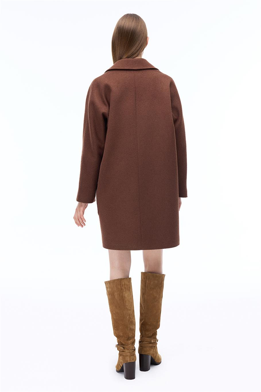 Arlines Rahat Kalıp Takma Kol Erkek Yaka Kahverengi Renk Kadın Kaban