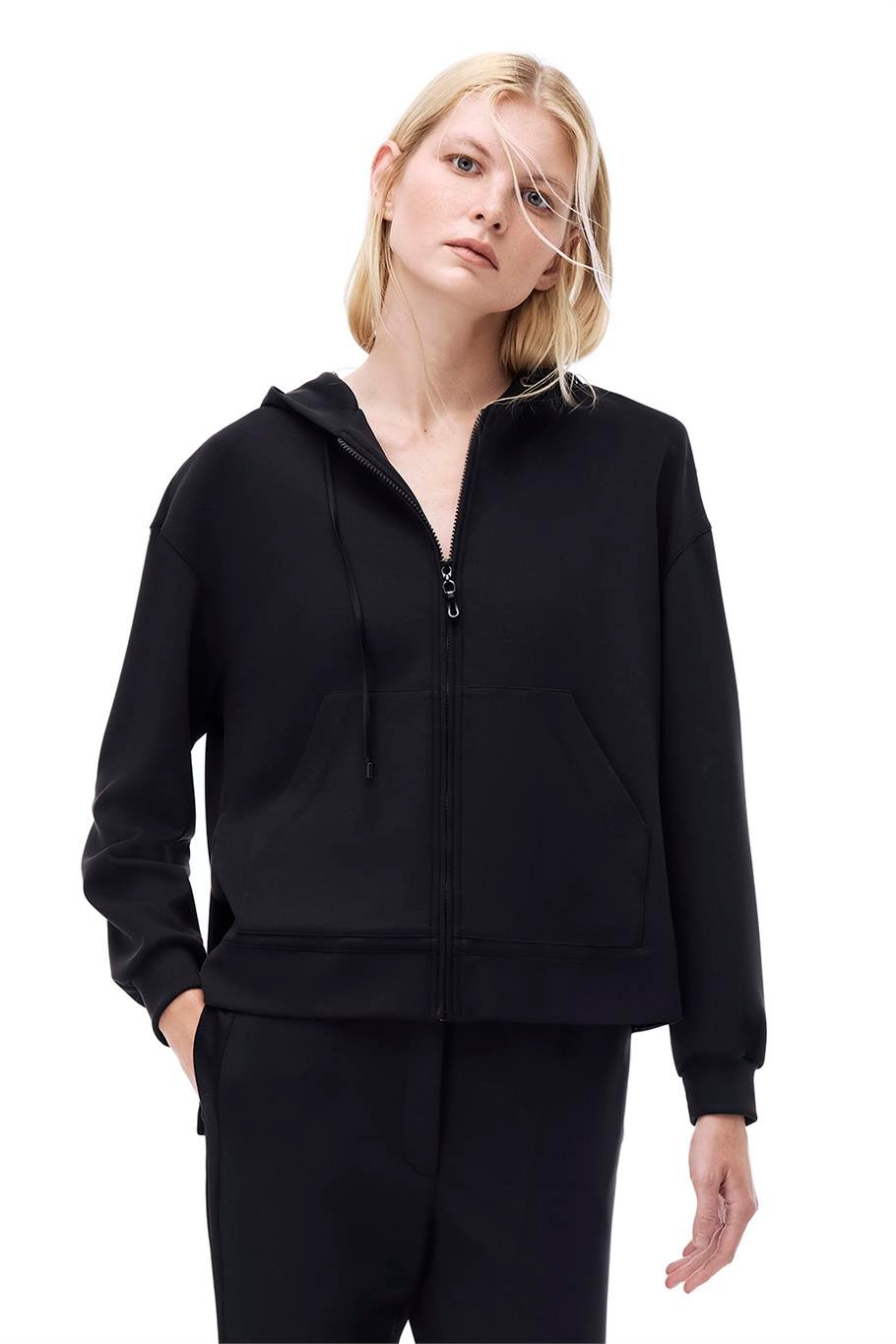 Arnes Regular Fit Diz Boy Düşük Kollu Kapüşonlu Siyah Mont