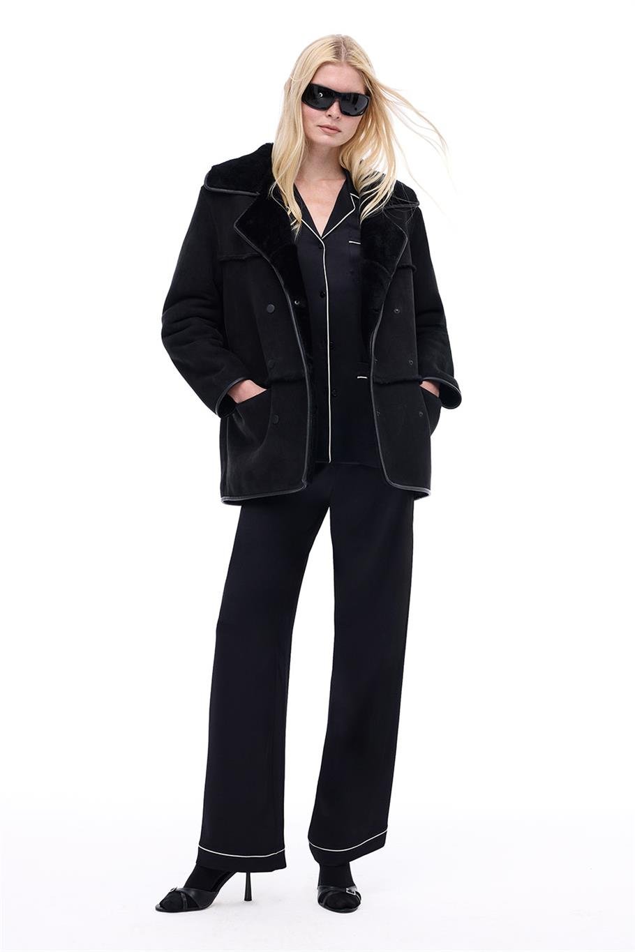 Avilas Rahat Kalıp Standart Boy Takma Kol Ceket Yaka Siyah Kurk