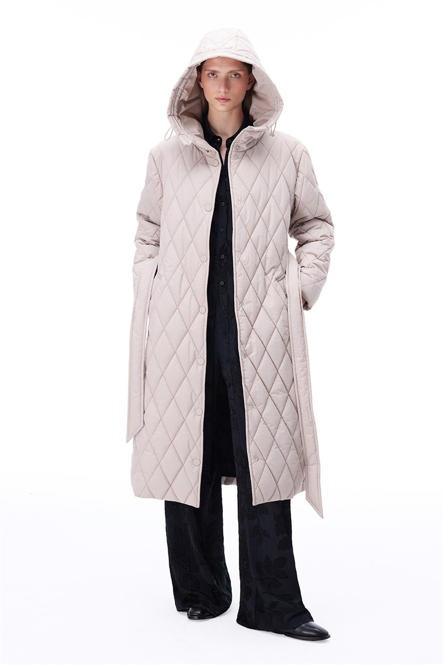 Awans Regular Fit Diz Altı Takma Kol Hakim Yaka Bej Mont