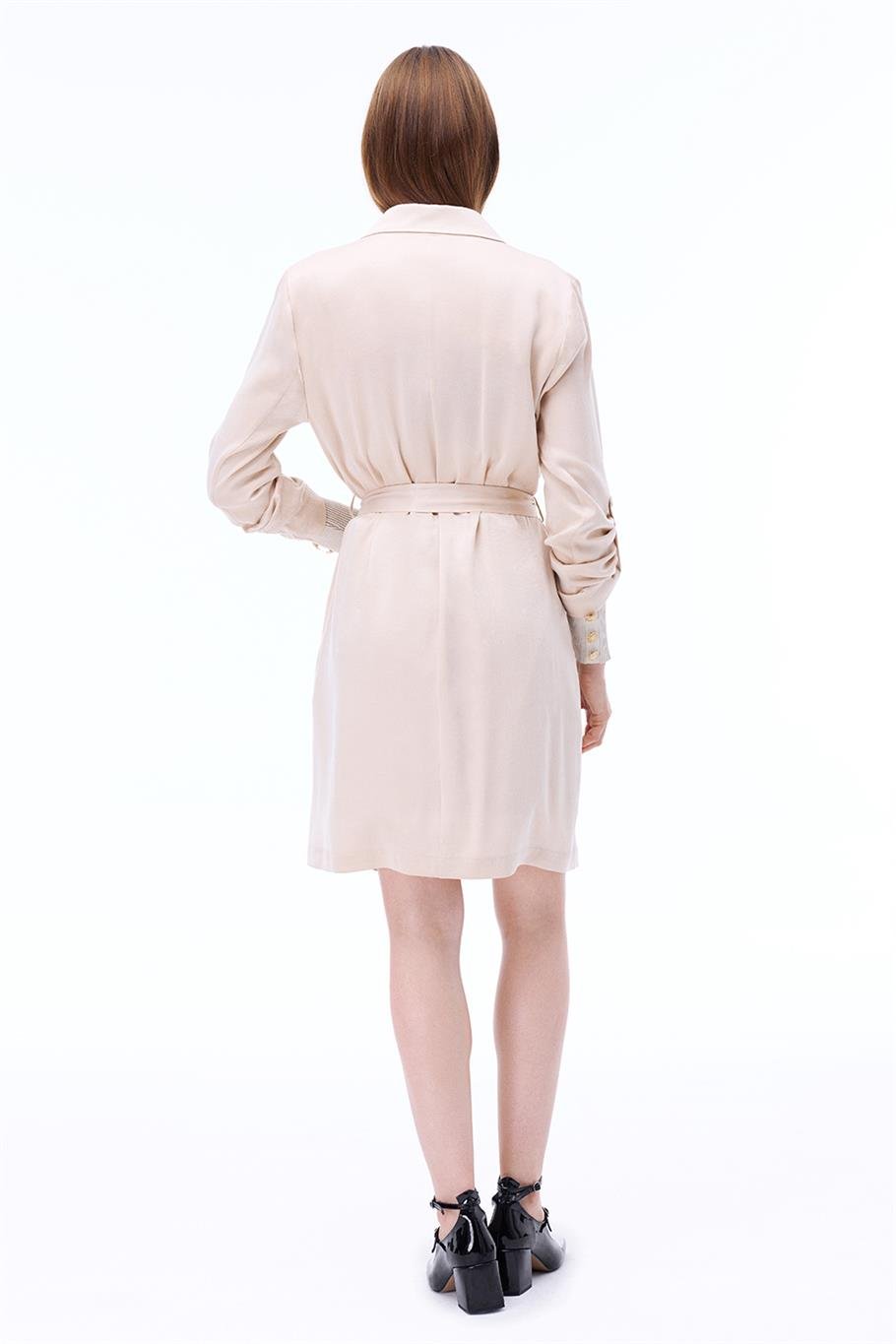 Bambuck Regular Fit Diz Üstü Düşük Kollu Ceket Yaka Bej Renk Trenckot