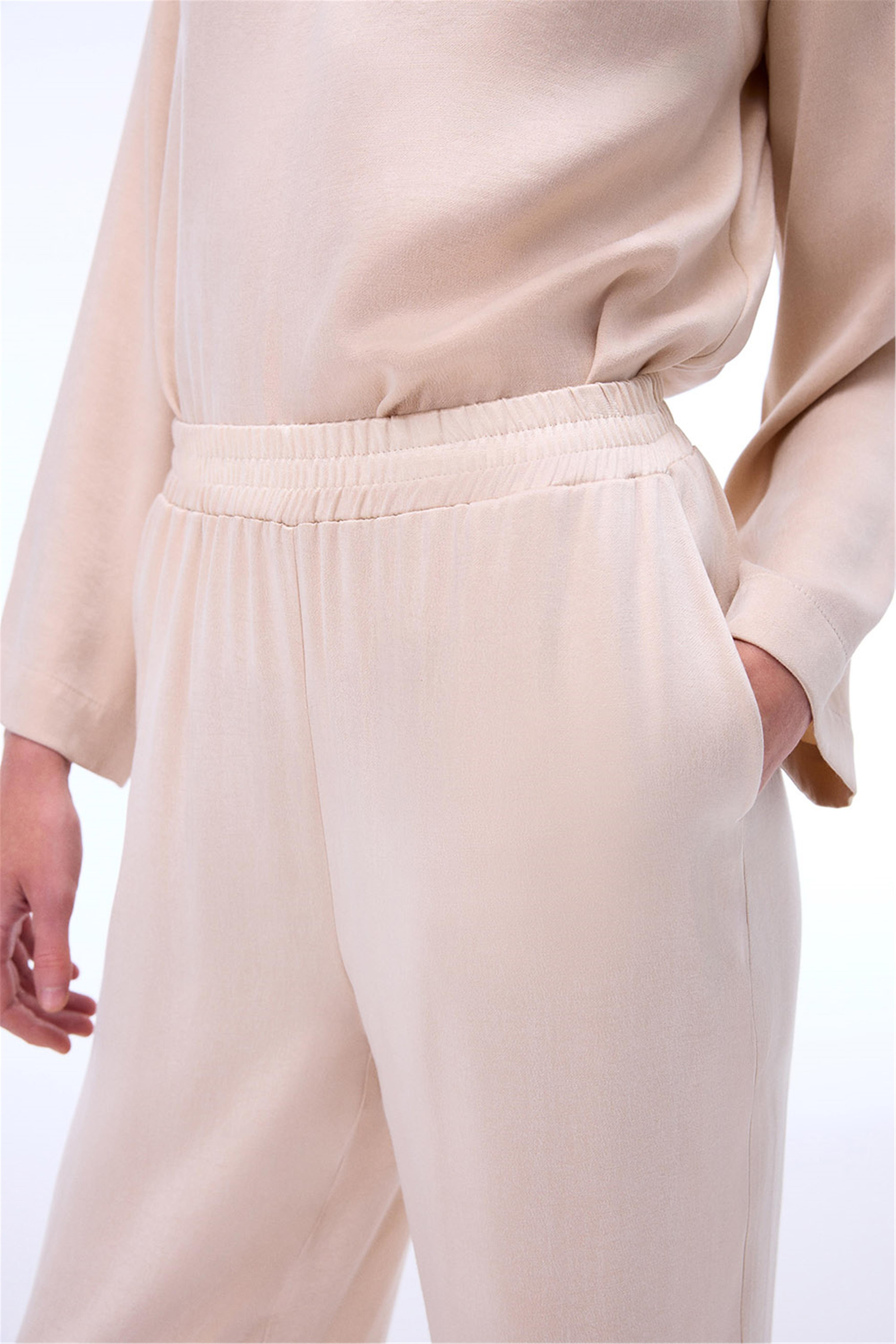 Bambuck Regular Fit Geniş Paça Bej Renk Kadın Pantolon