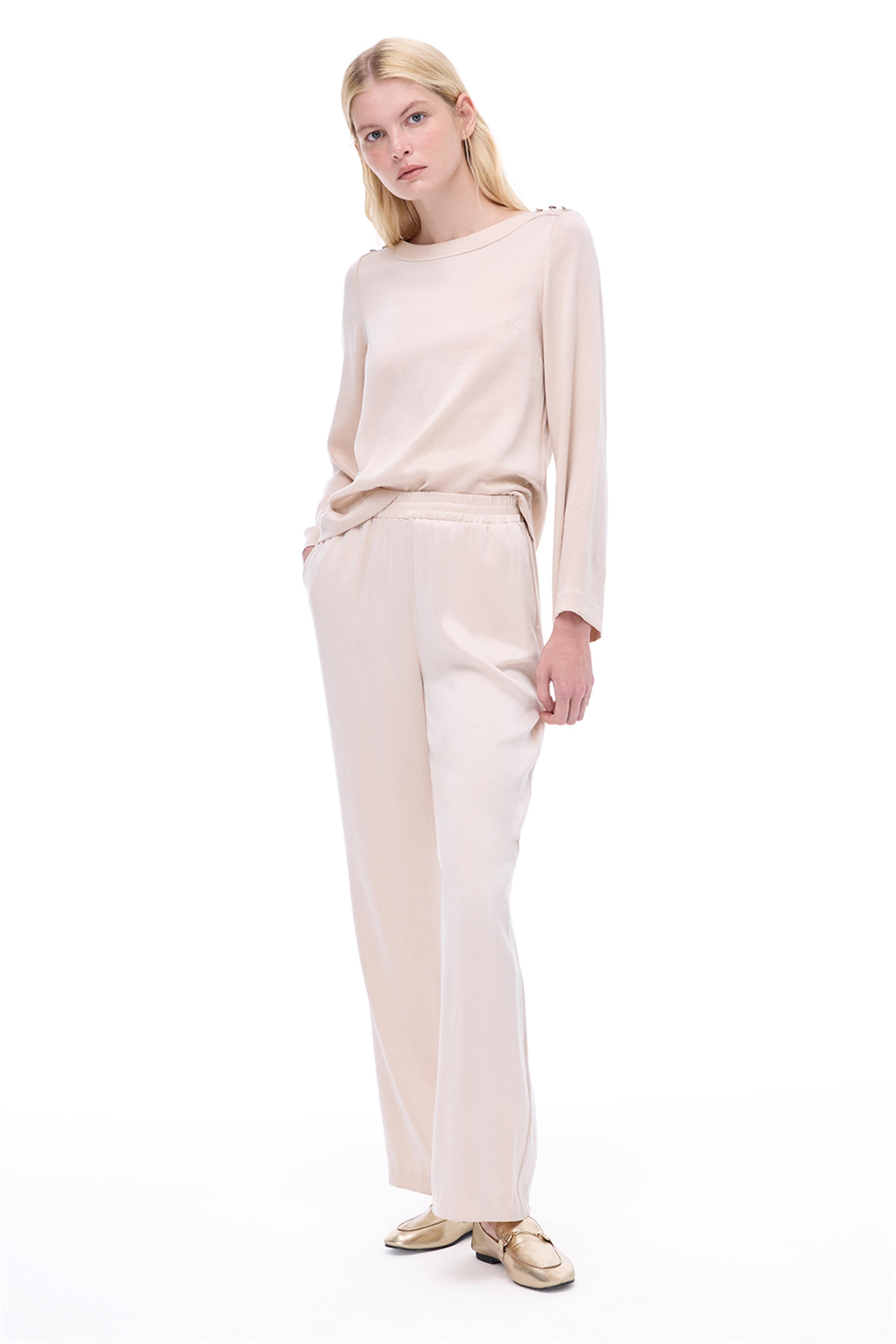 Bambuck Regular Fit Geniş Paça Bej Renk Kadın Pantolon