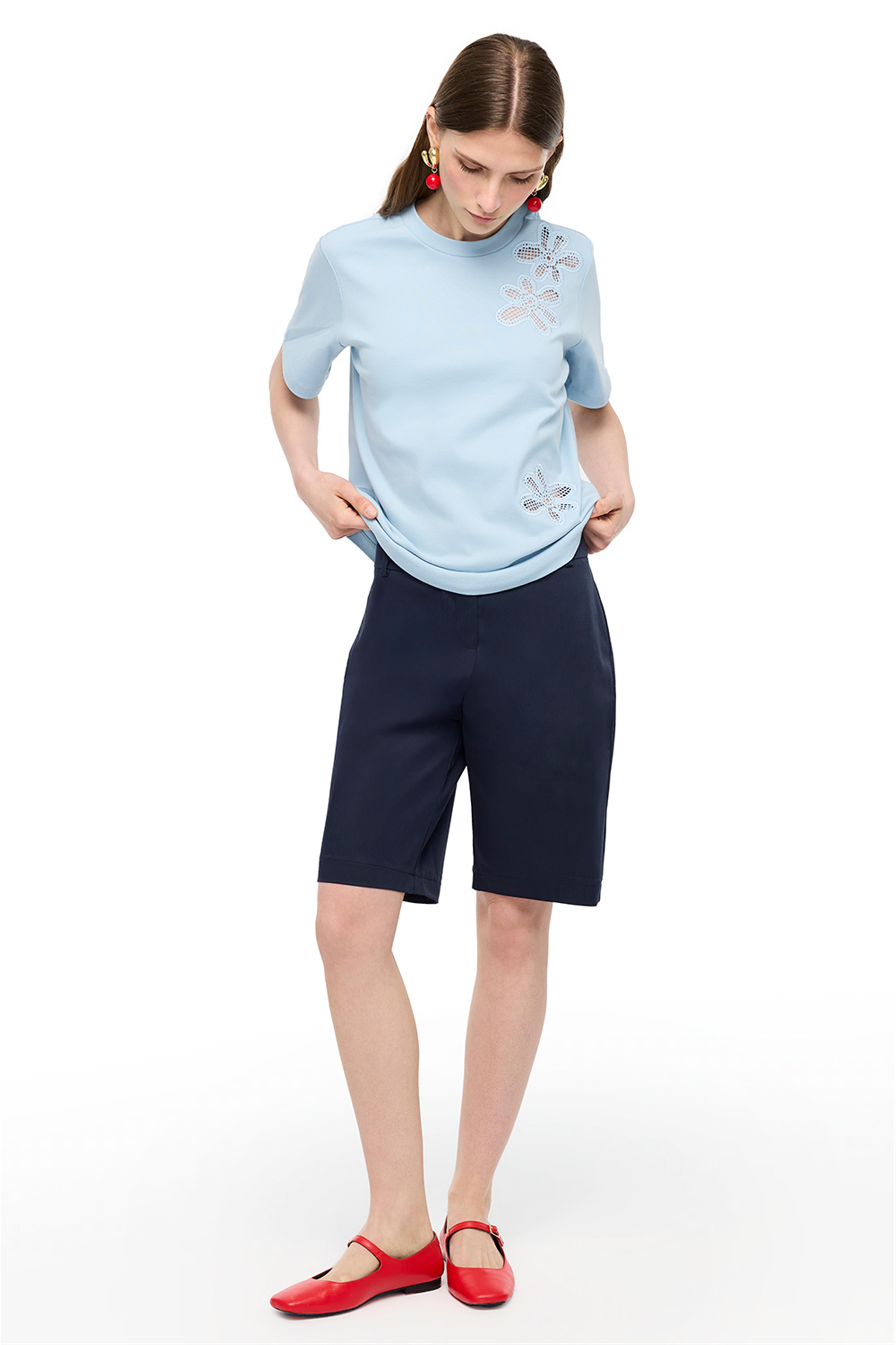 Bebe Mavisi Çizgili Bisiklet Yaka Pamuklu Tişört