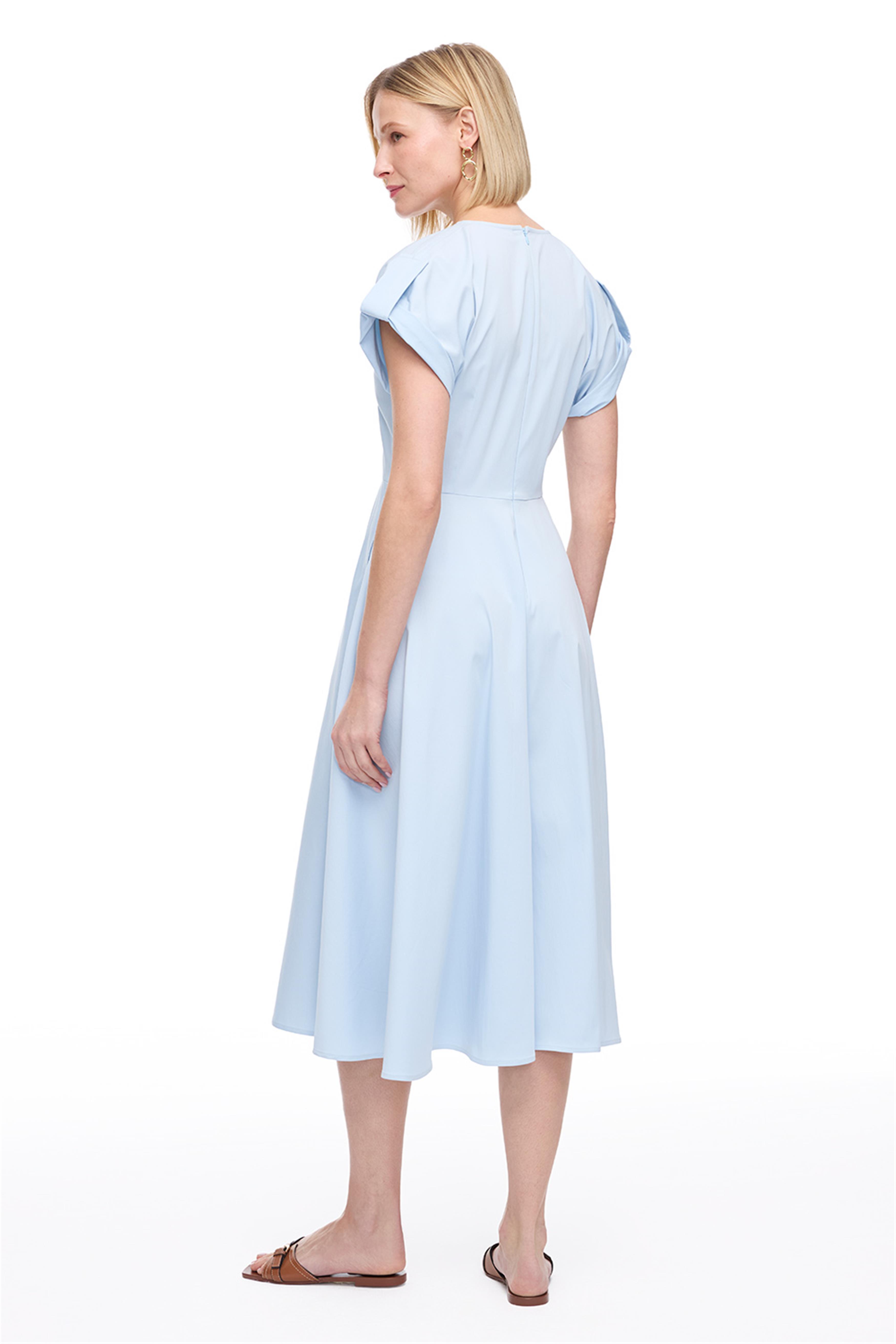 Bebe Mavisi V Yaka Rahat Kalıp Pamuklu Elbise