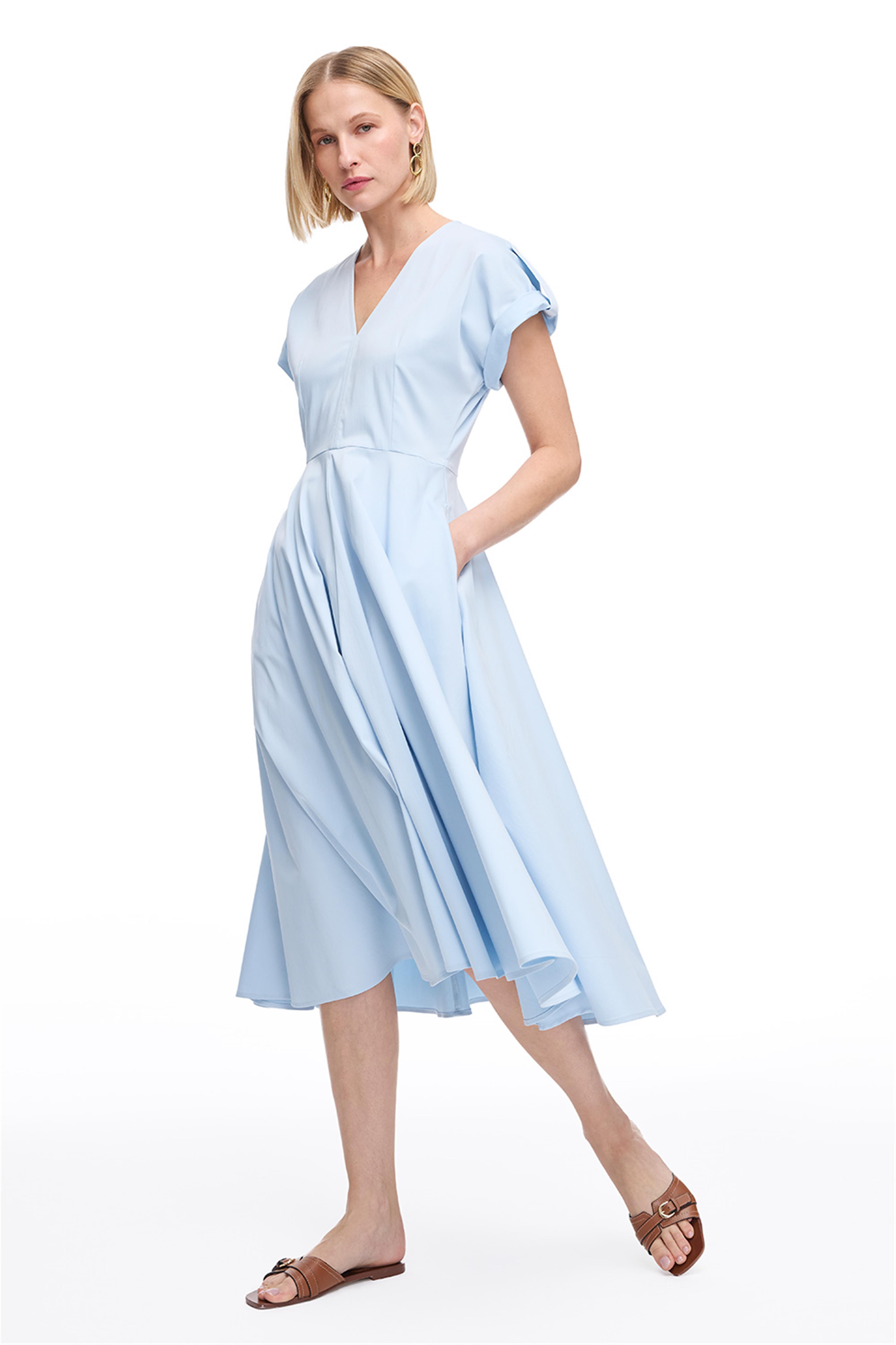 Bebe Mavisi V Yaka Rahat Kalıp Pamuklu Elbise