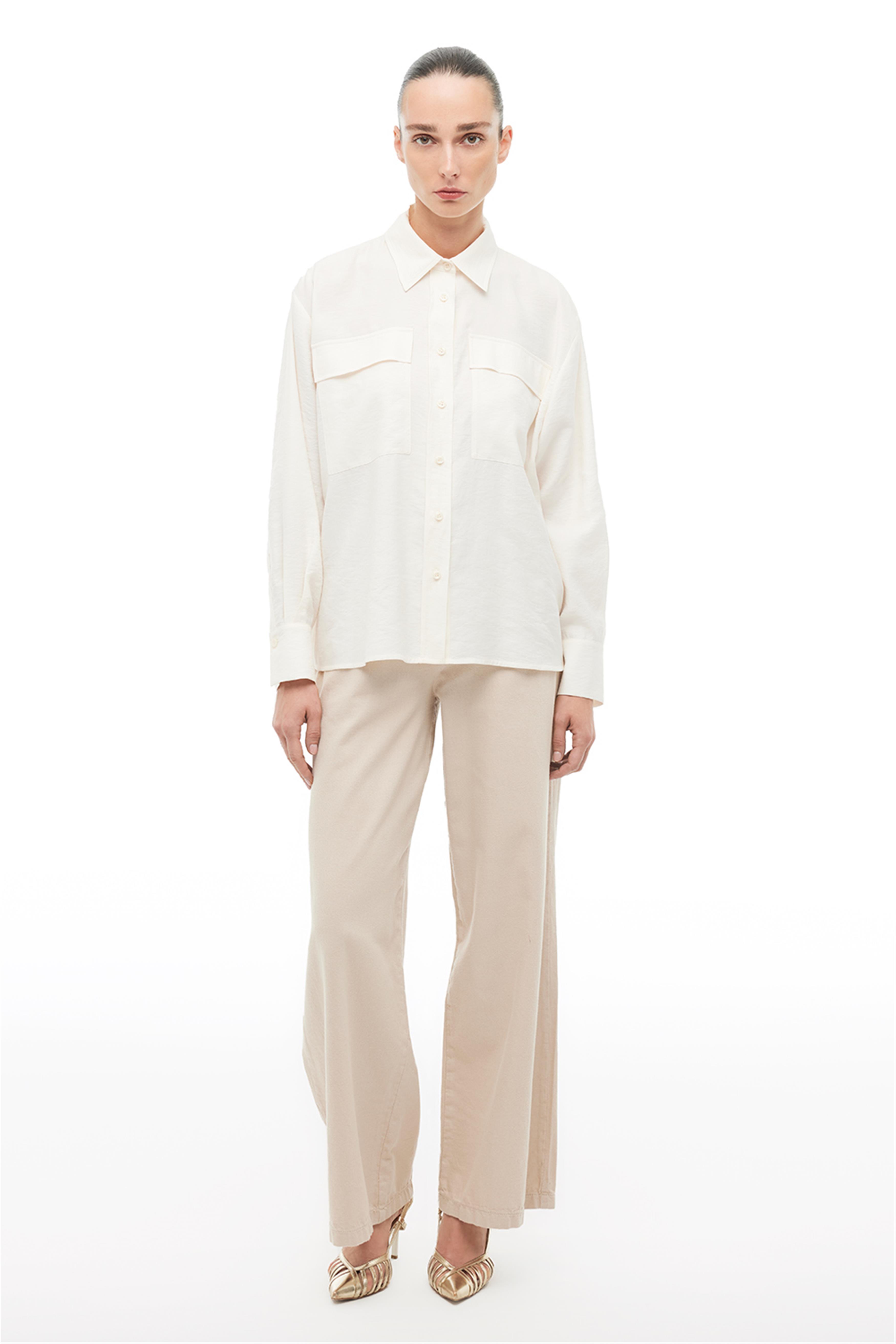 Bej Alos Rahat Kalıp Erkek Yaka Uzun Kol Gomlek