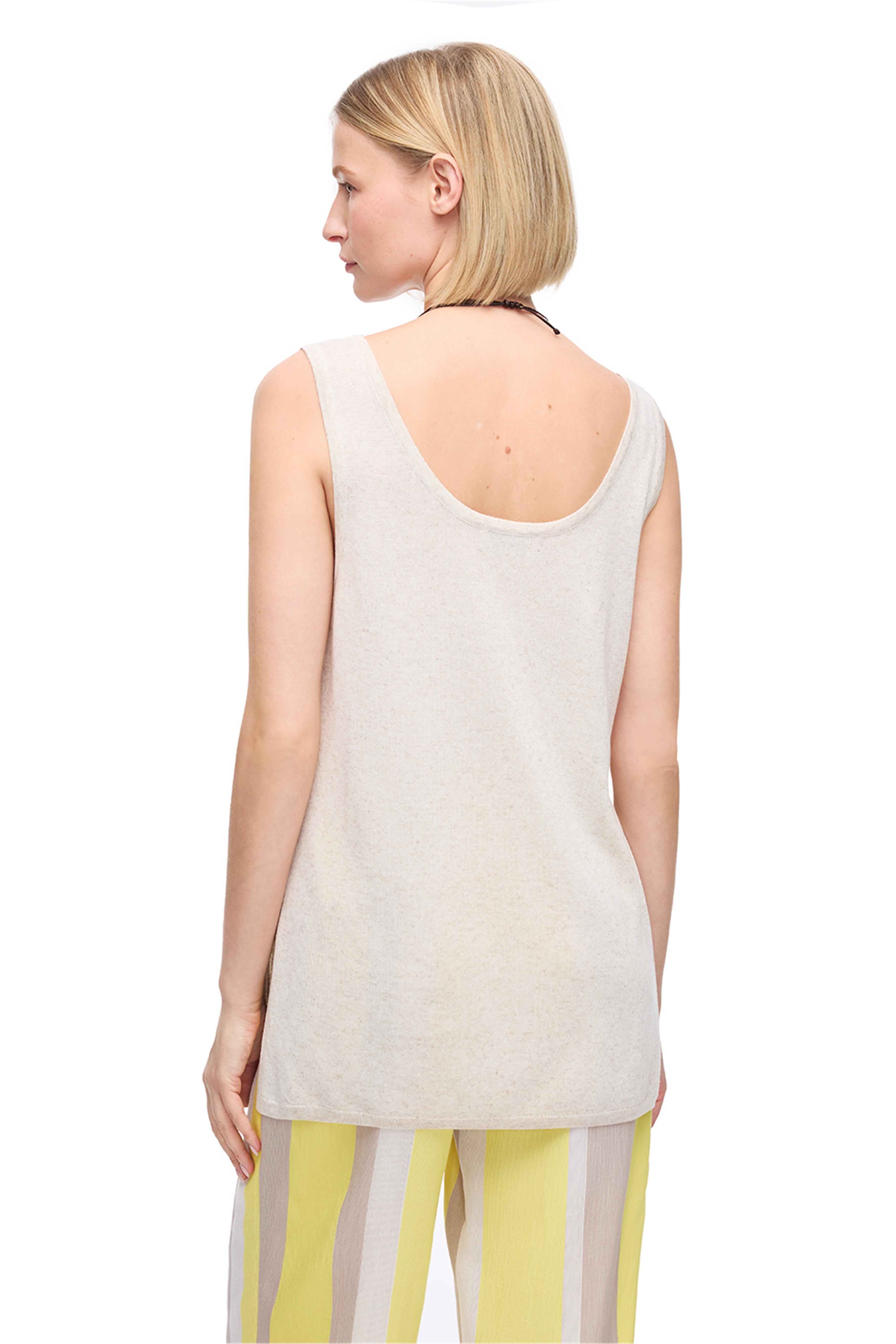 Bej Keten Karışımlı Triko Bluz