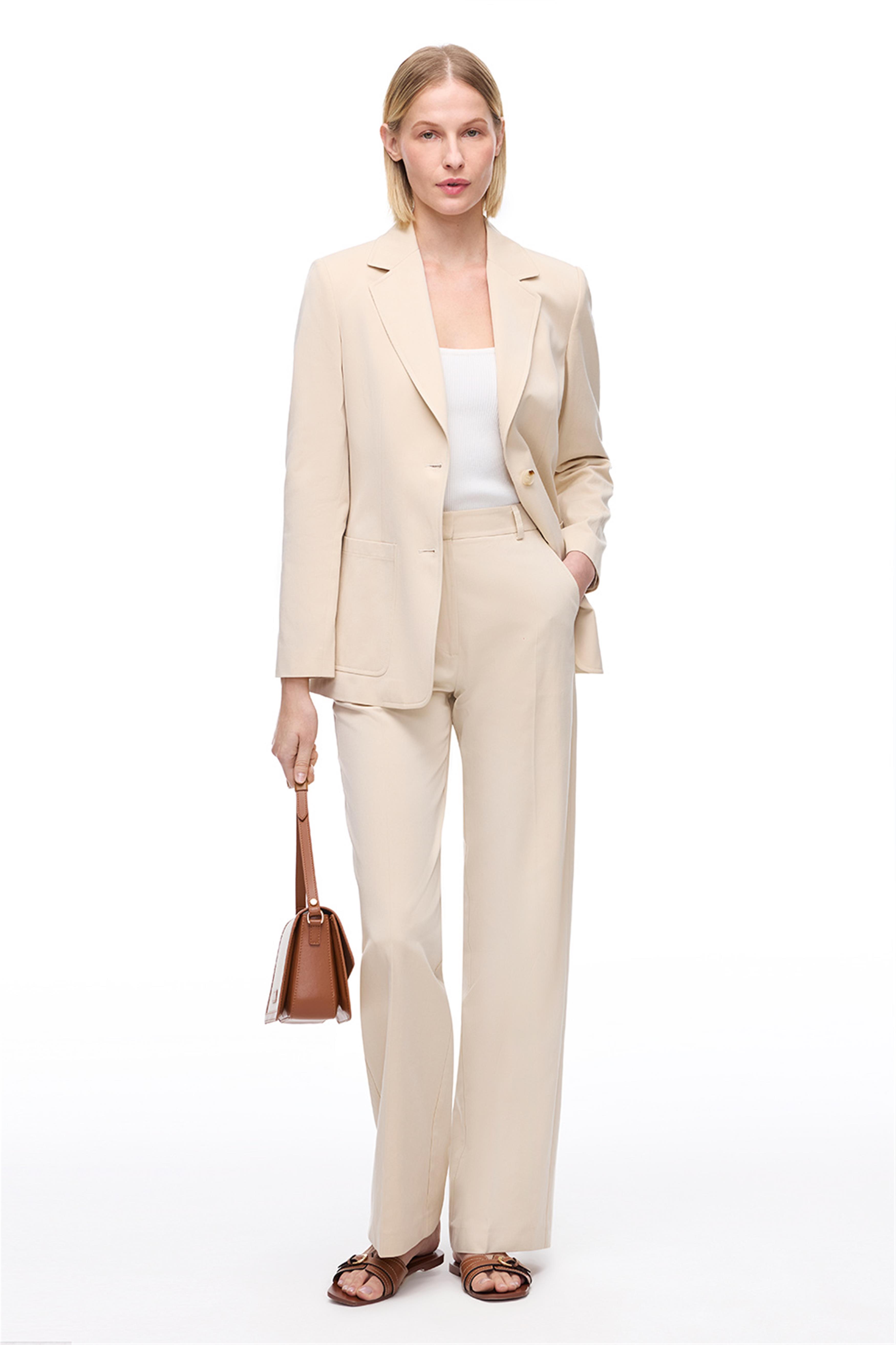 Bej Lyocell (TENCEL™) Cep Detaylı Klasik Ceket