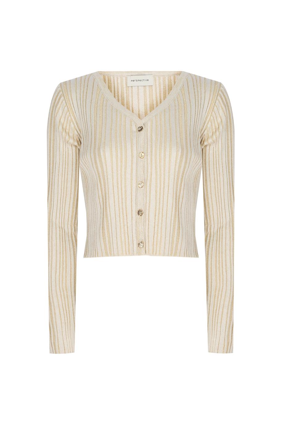 Bej Triko Bele Oturan V-Yaka Triko Hırka