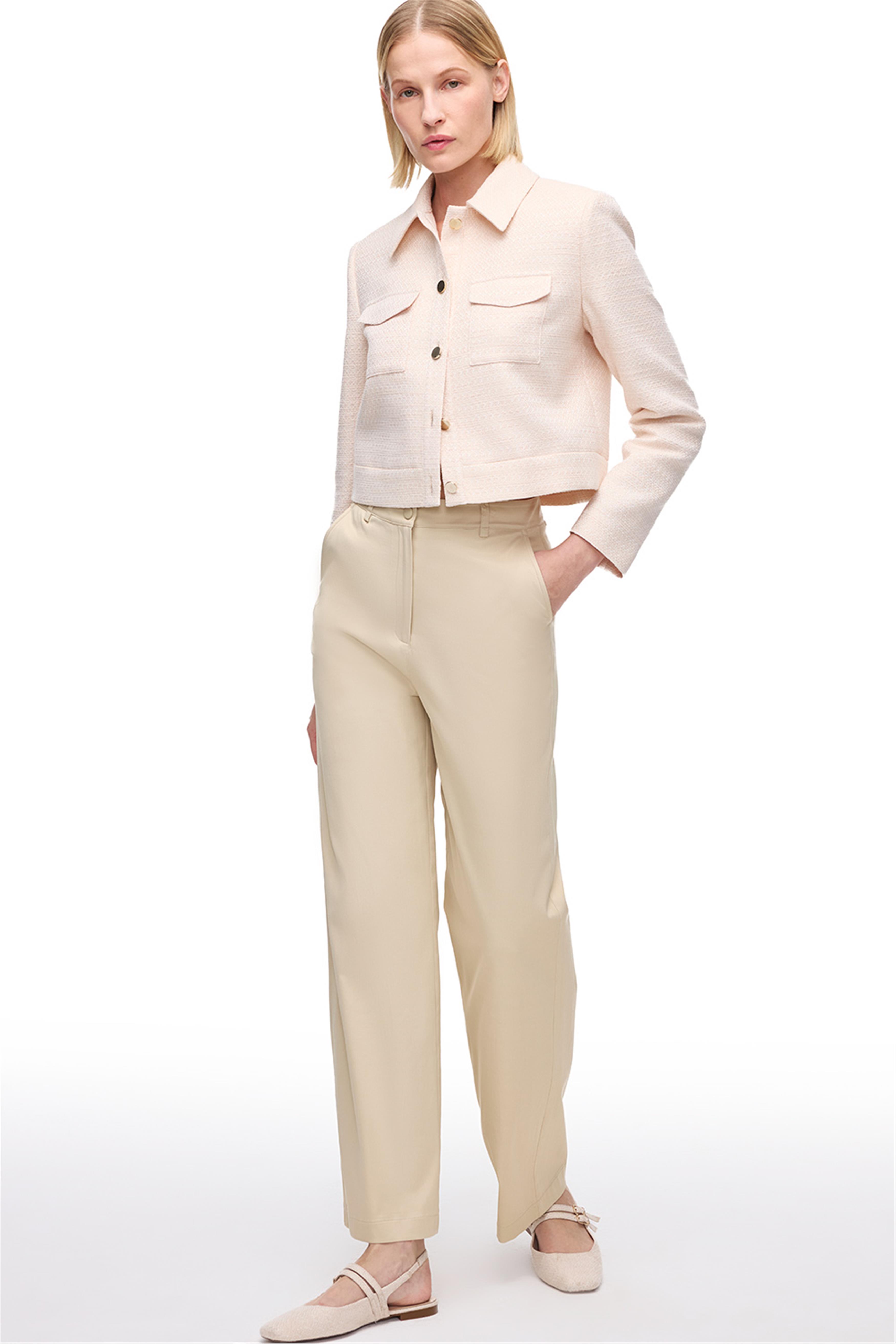 Bej Yüksek Bel Geniş Paça Pantolon