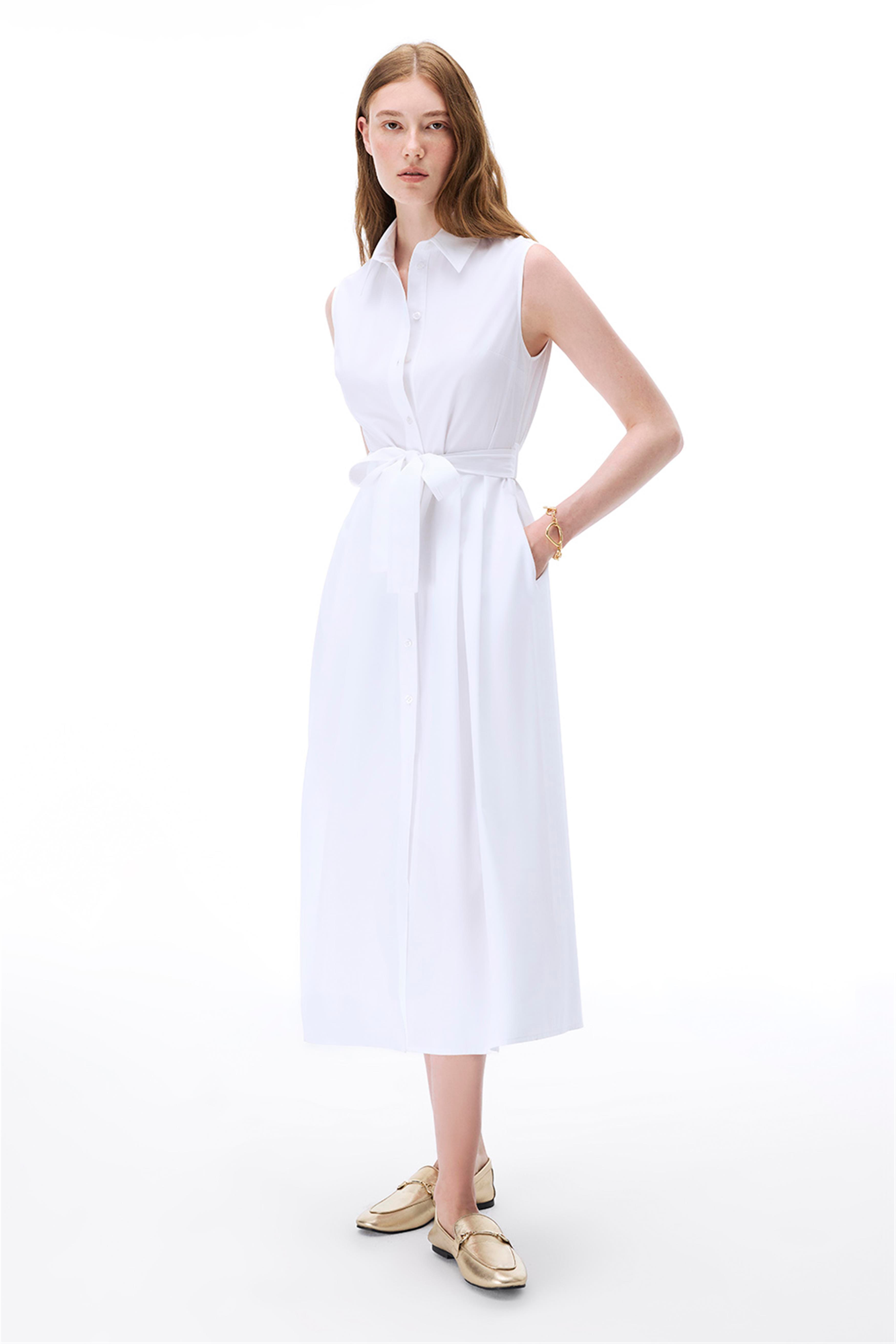 Beyaz Amelias Regular Fit Midi Boy Elbise