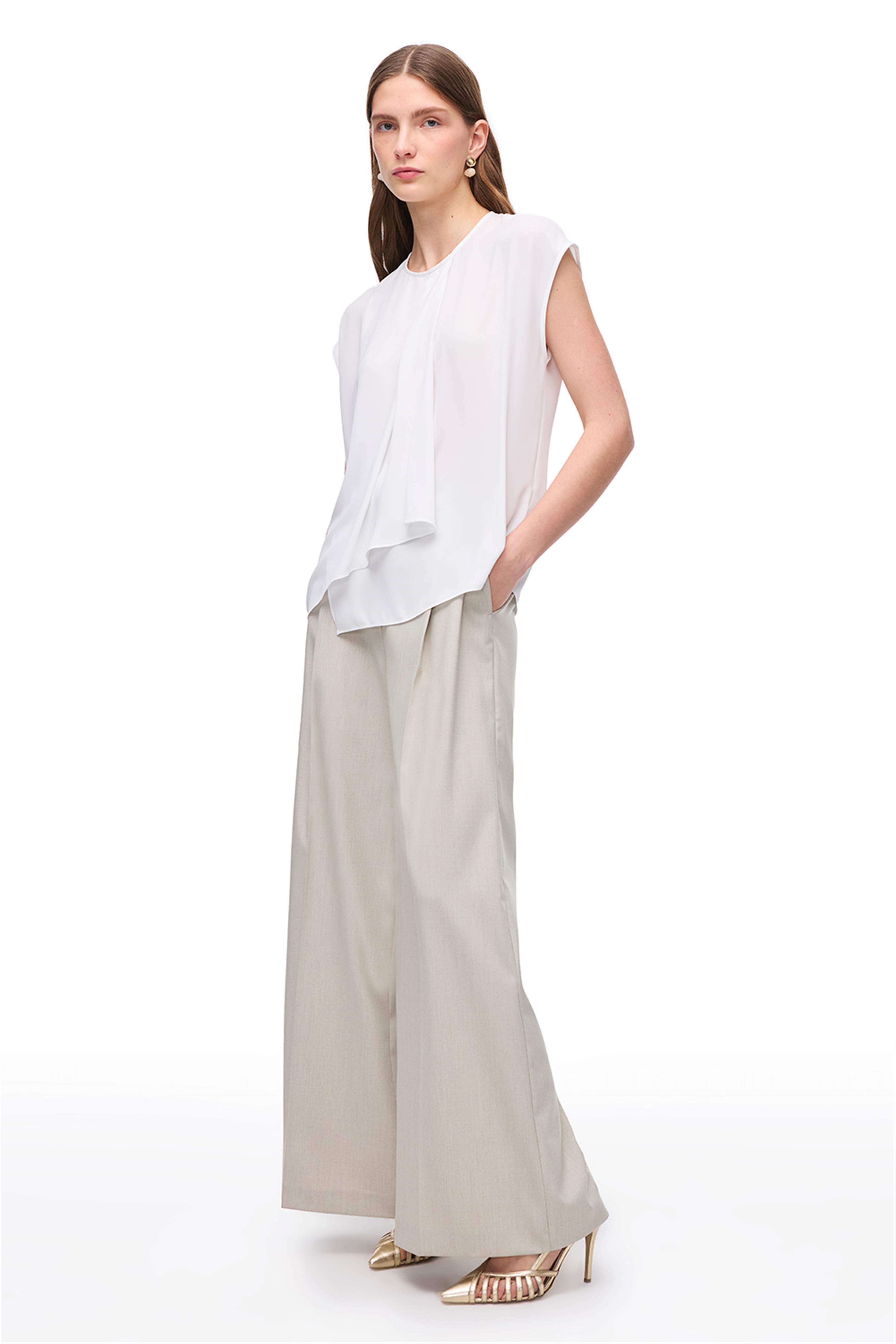 Beyaz Ametist Rahat Kalıp Bisiklet Yaka Bluz