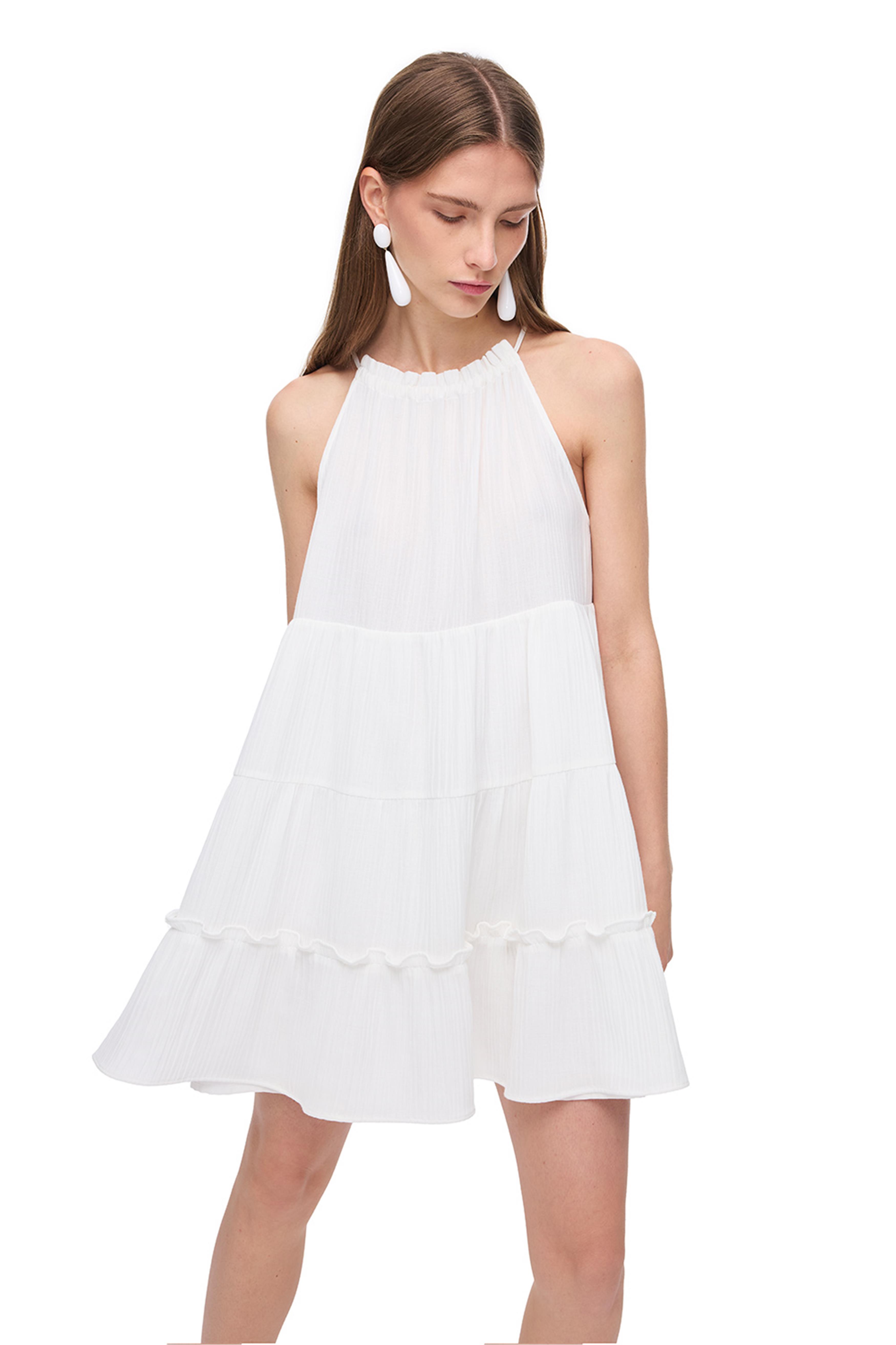 Beyaz Askılı Mini Günlük Elbise