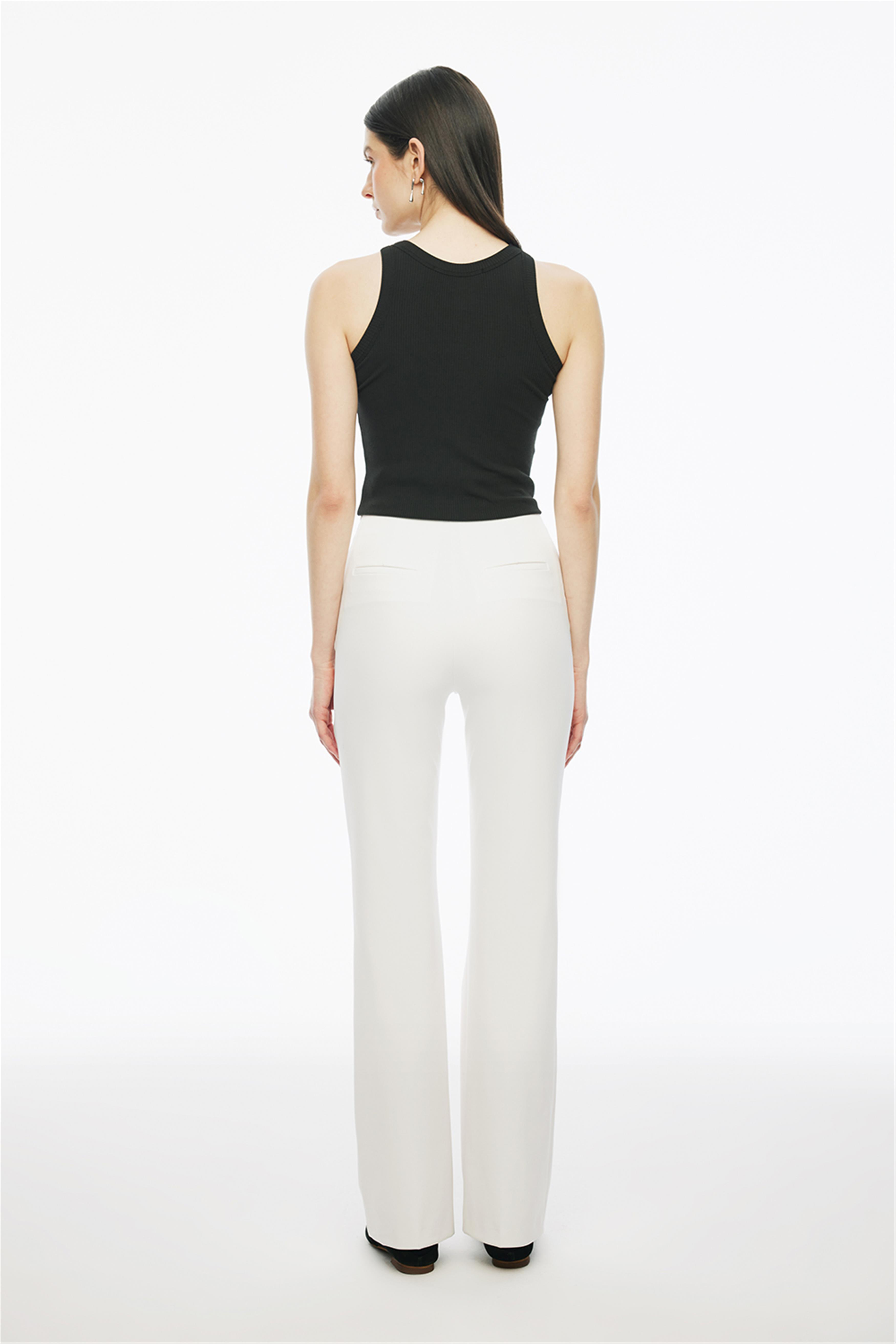 Beyaz Brams Regular Fit Yüksek Bel Pantolon