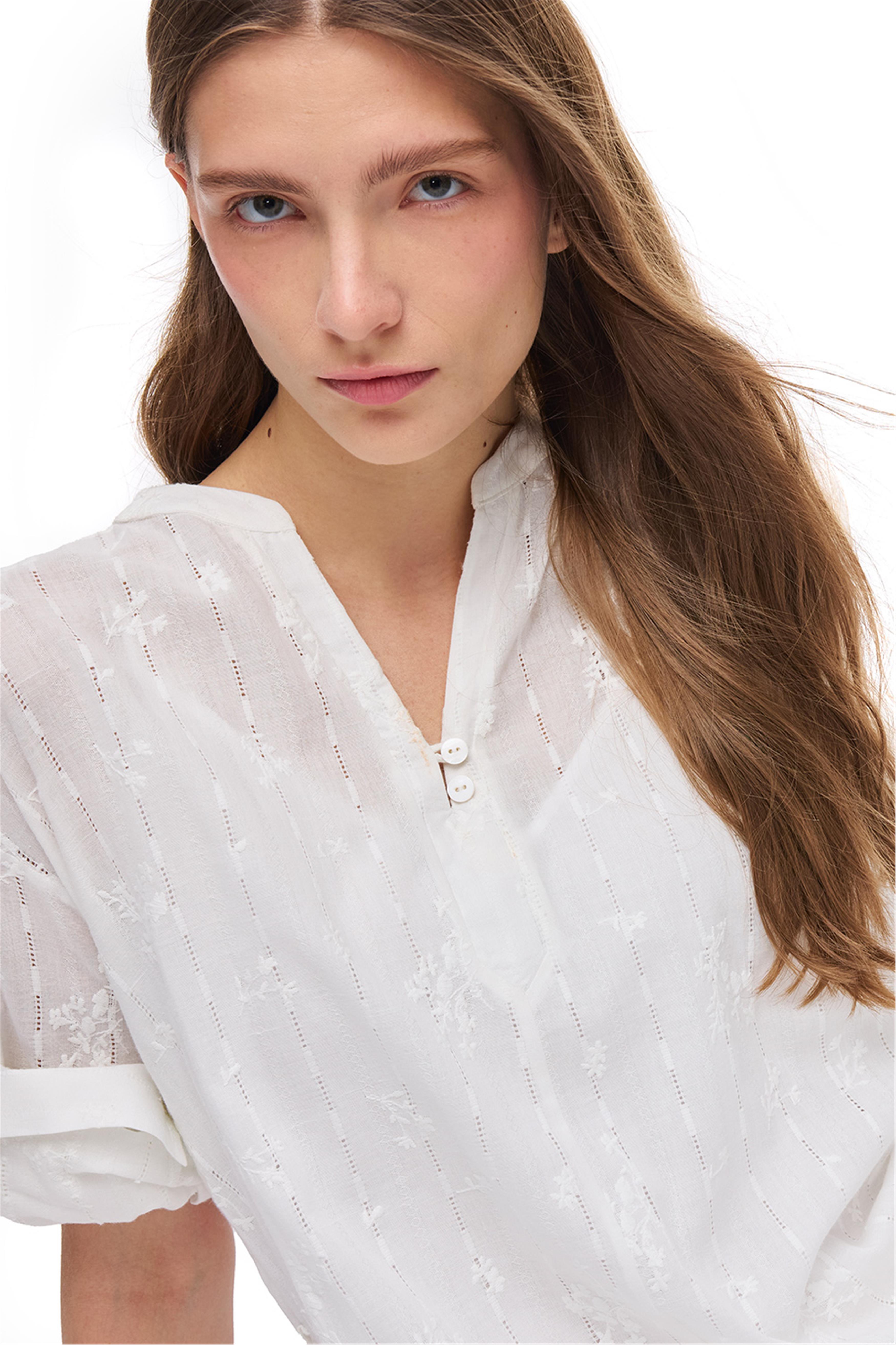 Beyaz Hakim Yaka Pamuklu Elbise