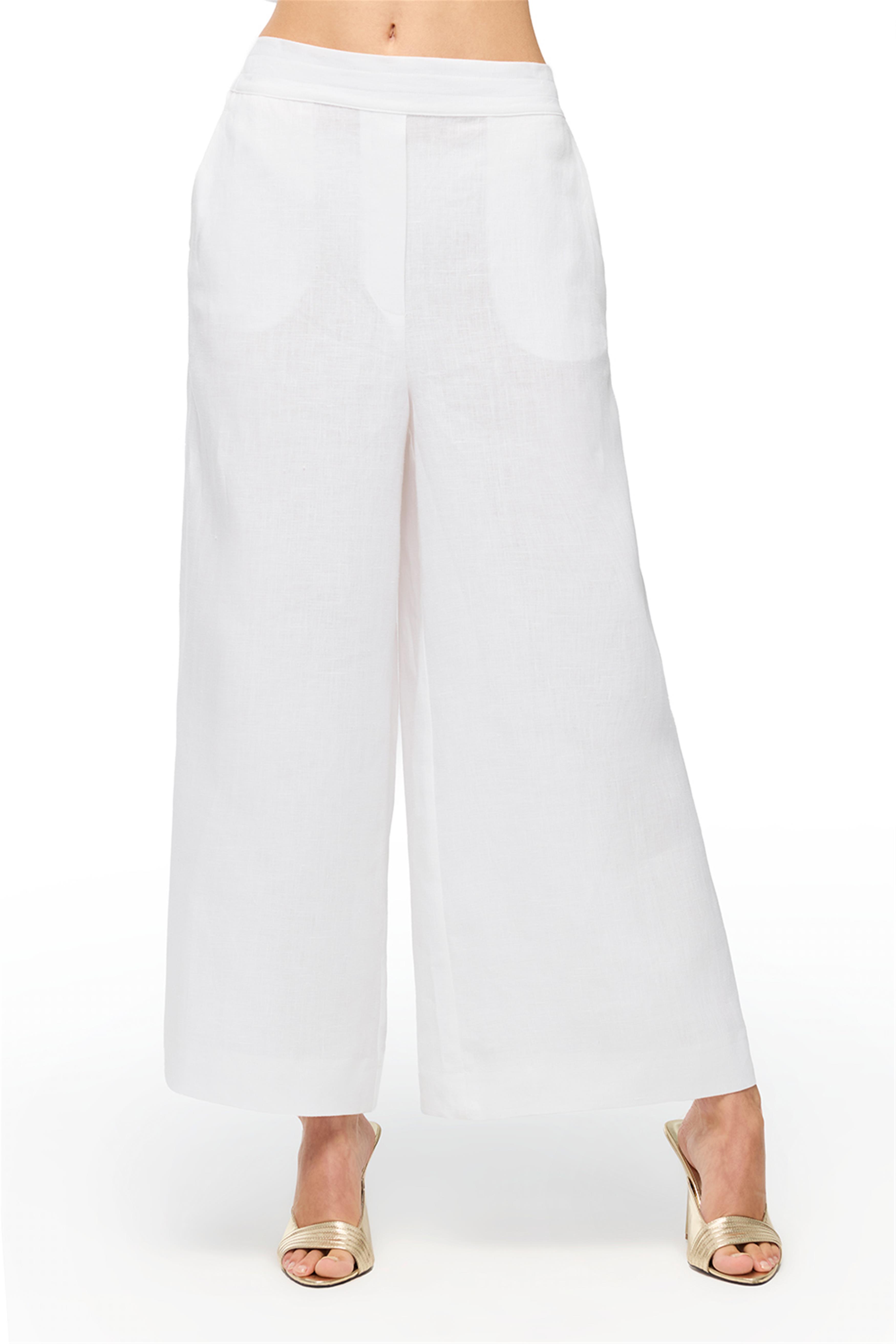 Beyaz Keten Rahat Kalıp Pantolon