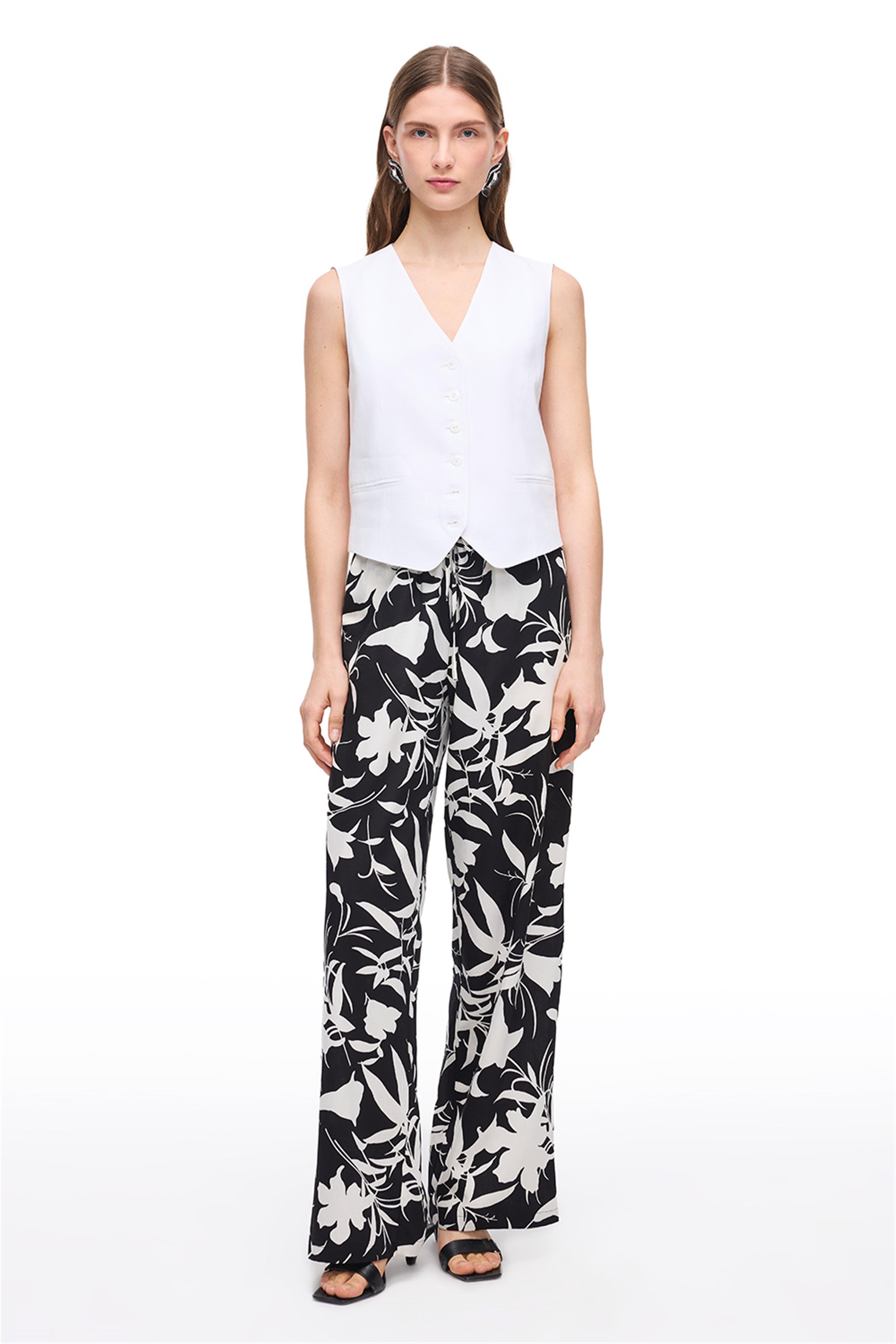 Beyaz Keten V Yaka Yelek