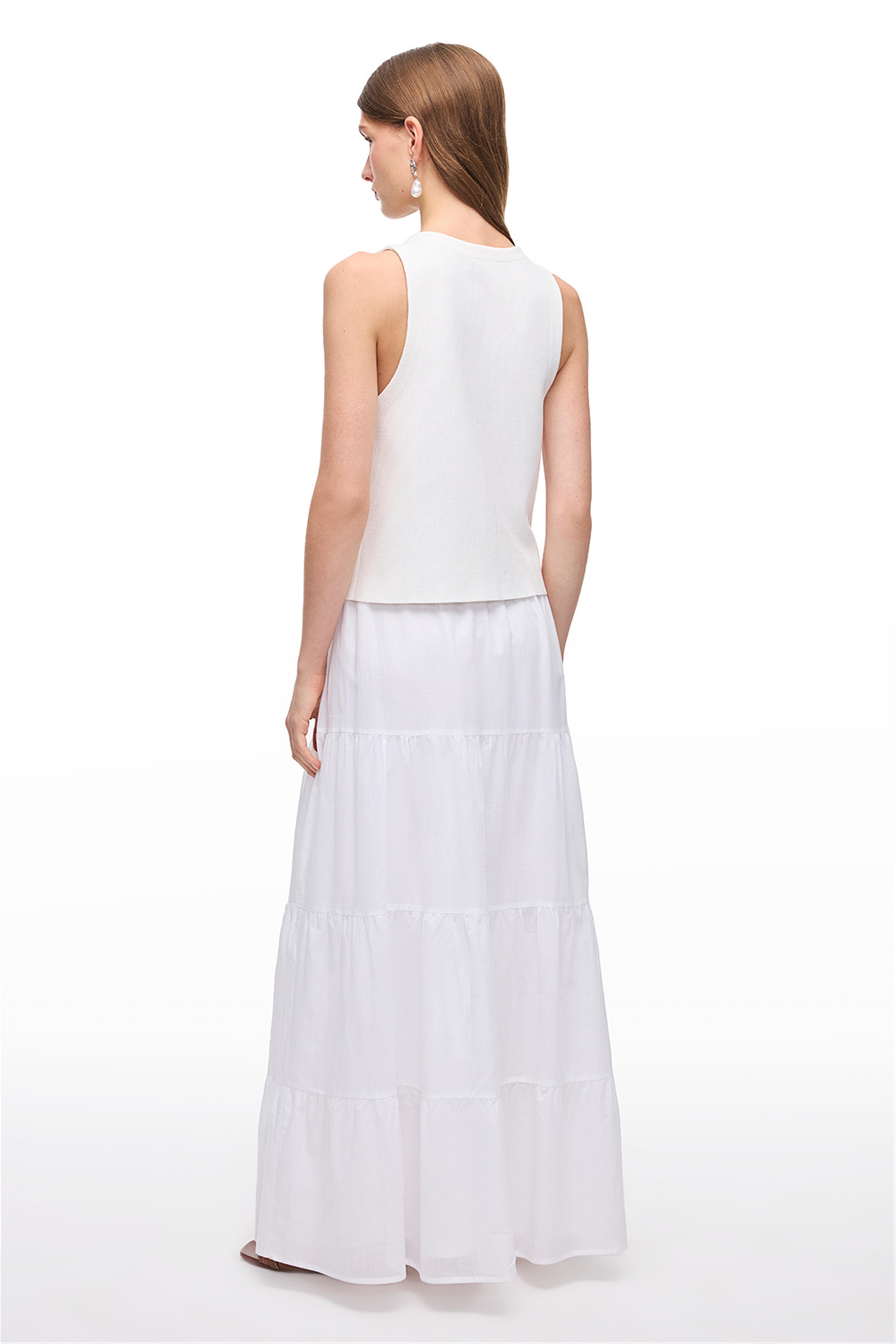 Beyaz Triko Viskon Karışımlı Yelek