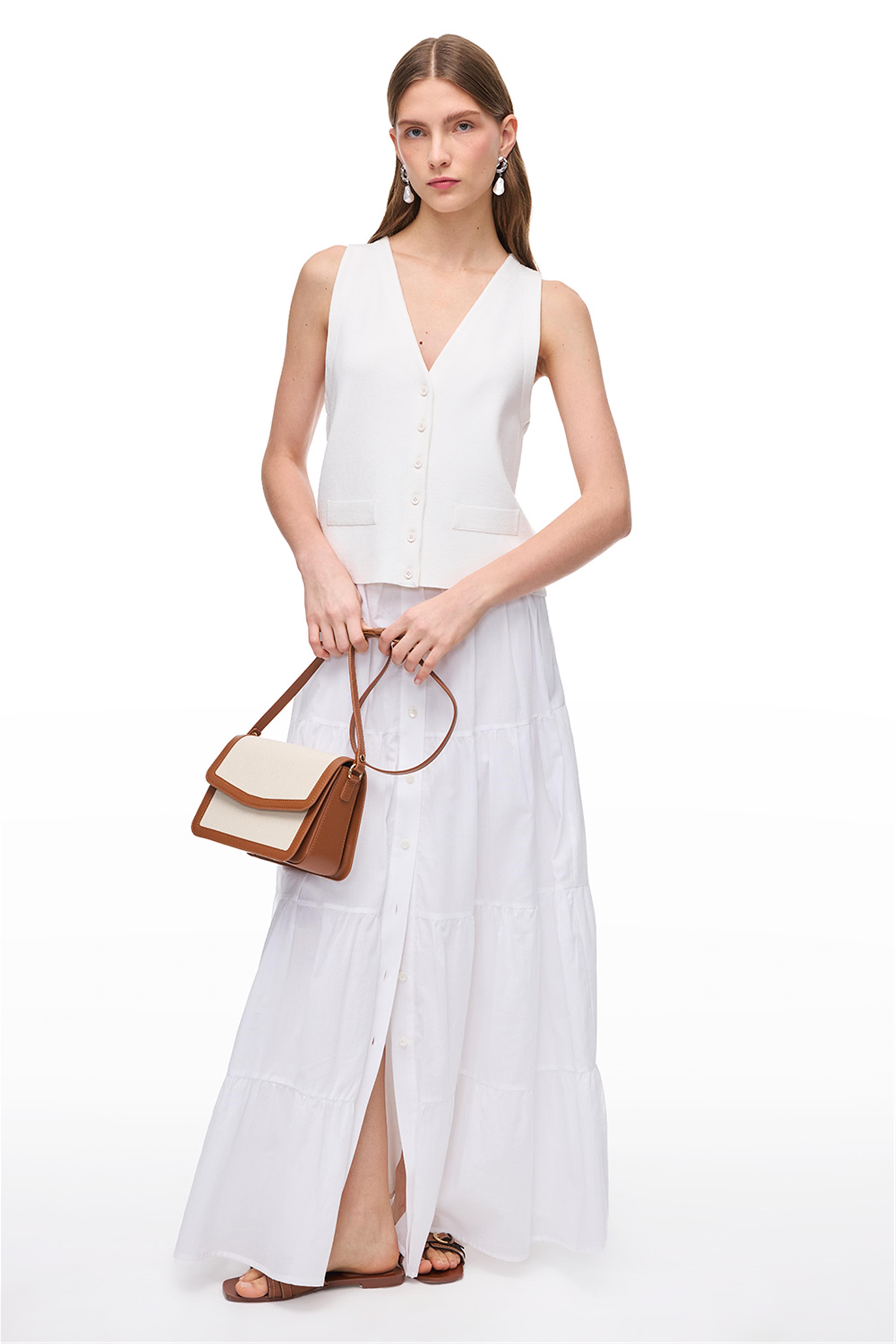 Beyaz Triko Viskon Karışımlı Yelek